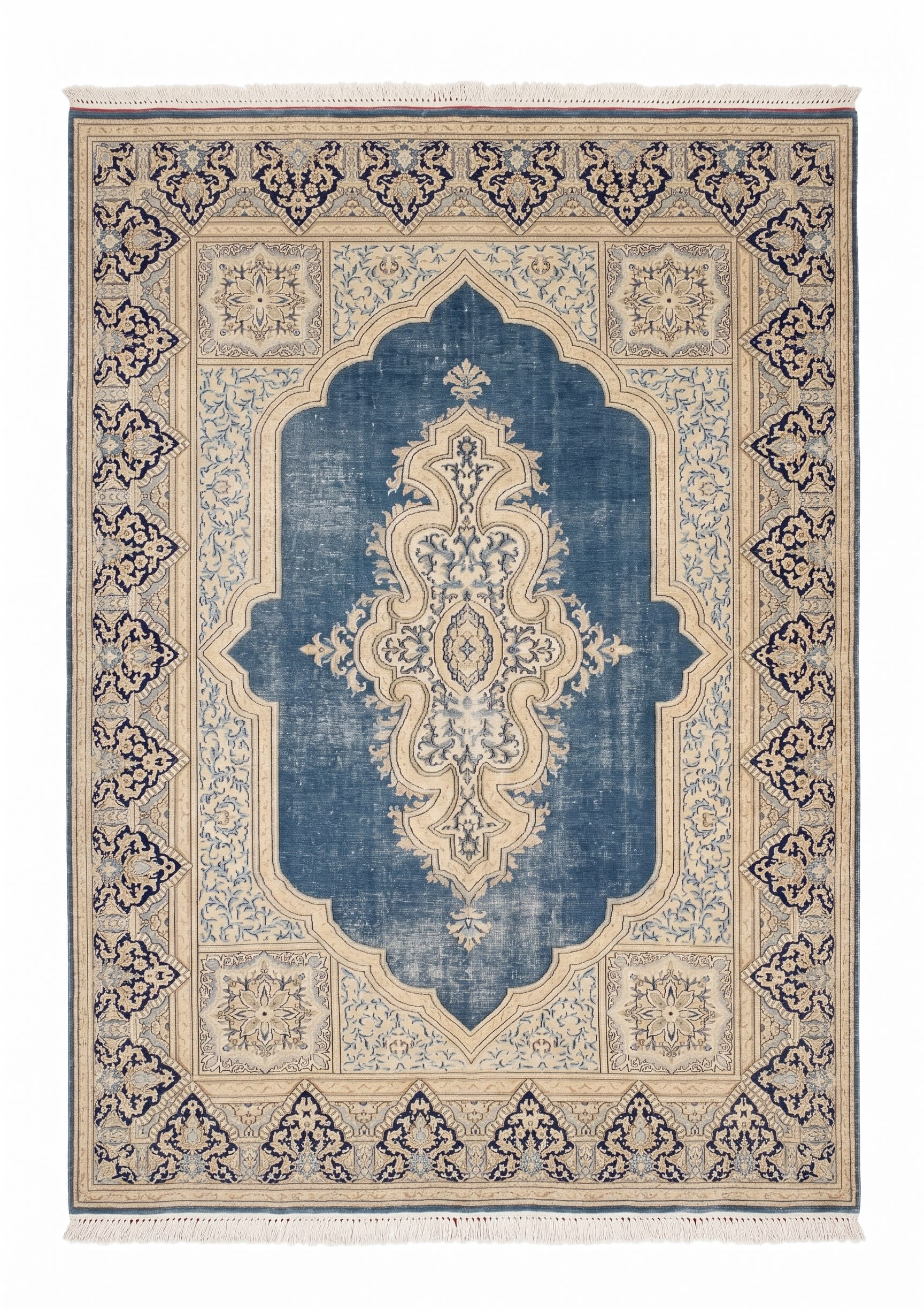 Kerman Medallion Ivory Blue, Kerman, Iran persian rug, in steel blue, Wool, 244x305 cm, Nasim Carpets Malaysia — view 1