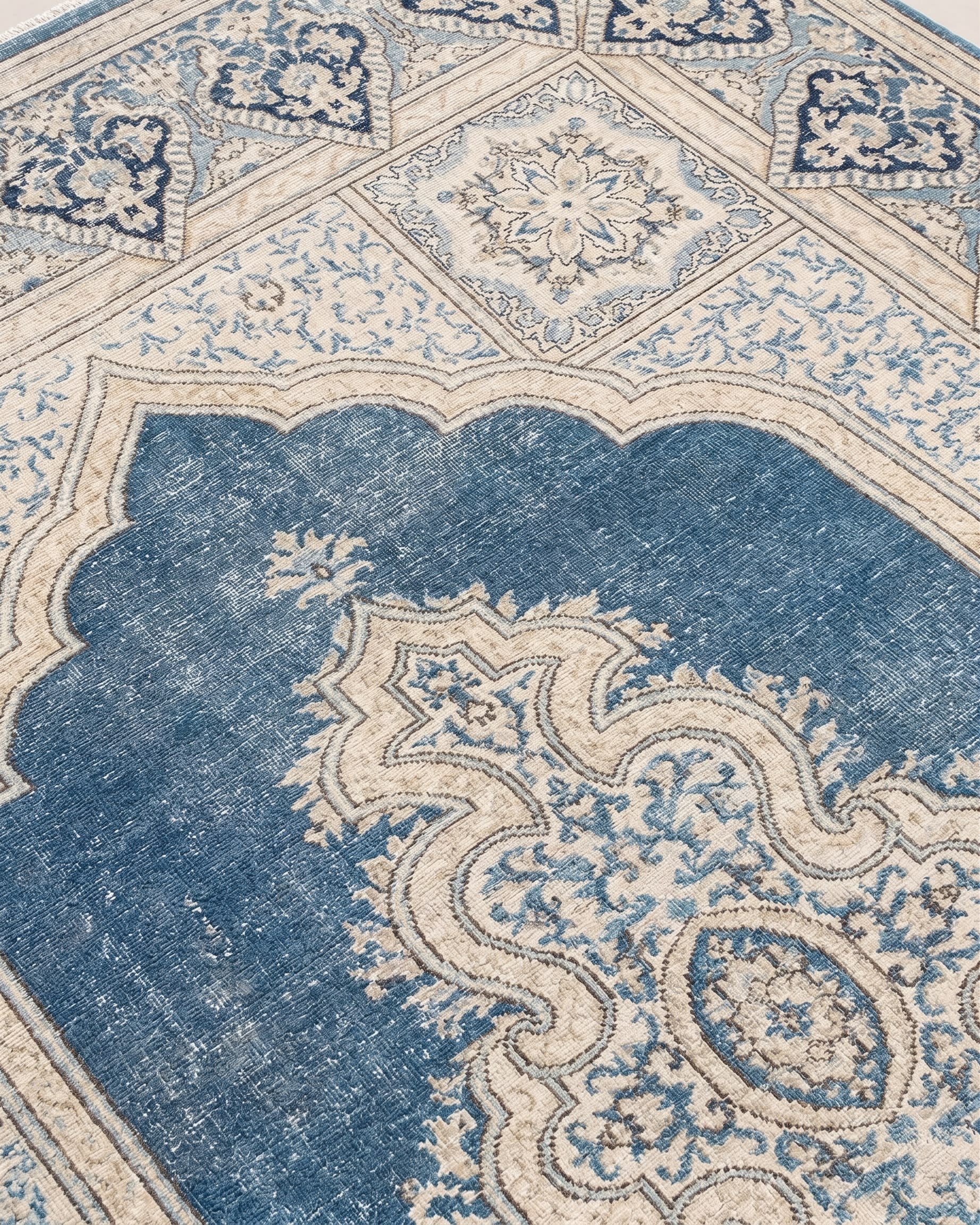 Kerman Medallion Ivory Blue, Kerman, Iran persian rug, in steel blue, Wool, 244x305 cm, Nasim Carpets Malaysia — view 3