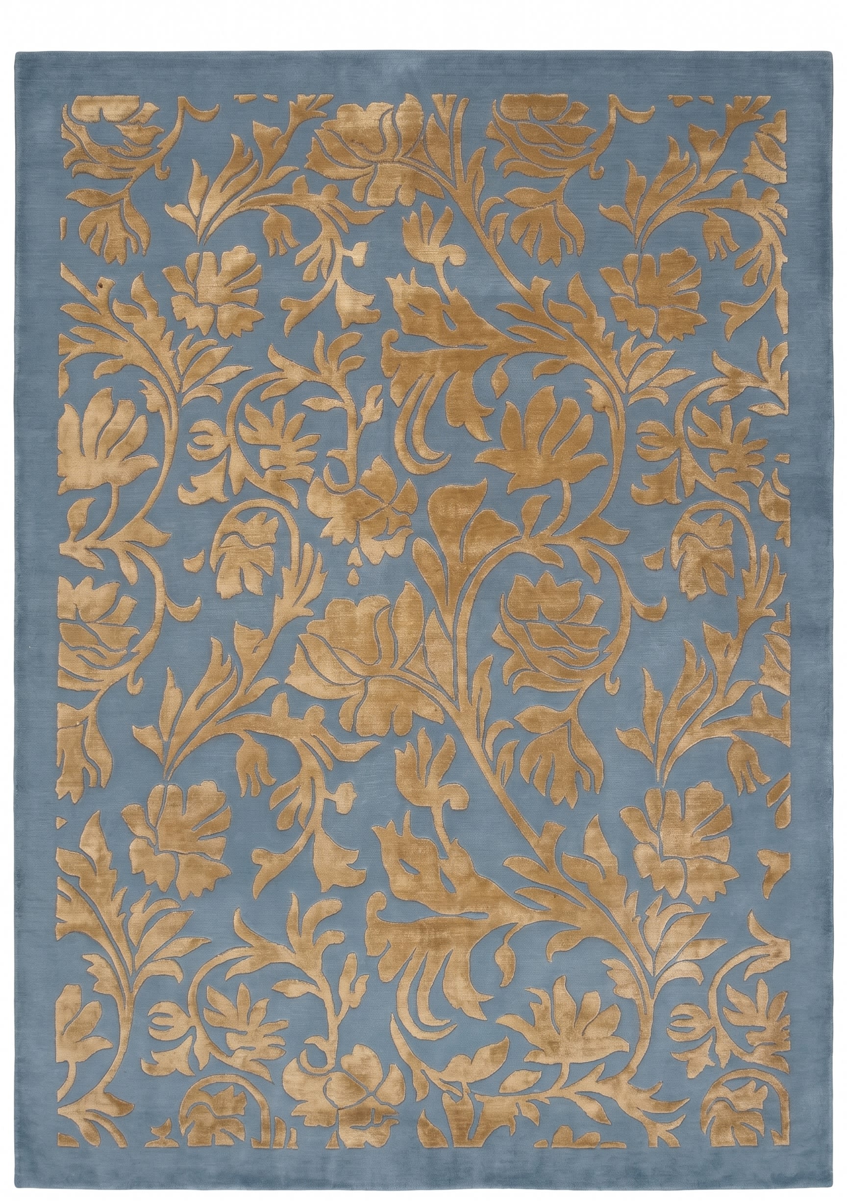 Indo-Nepali Allover Floral Steel Blue, Indo-Nepali (Nepal/North India collaborative weaving tradition) modern rug, in steel blue, Wool, 247x305 cm, Nasim Carpets Malaysia — view 1