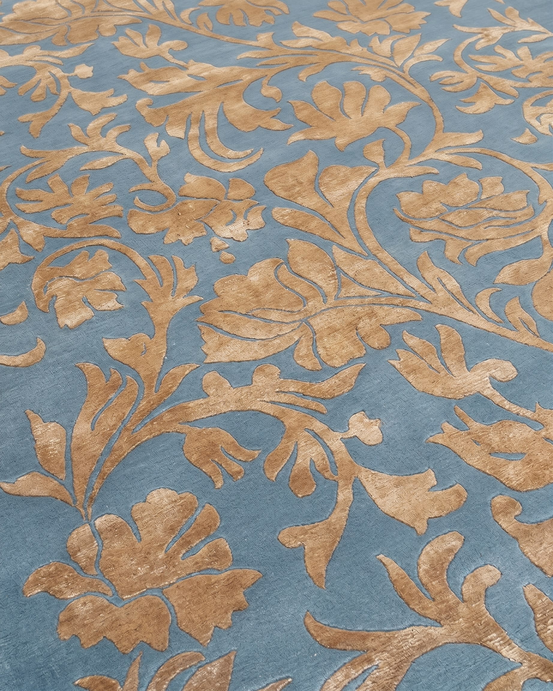Indo-Nepali Allover Floral Steel Blue, Indo-Nepali (Nepal/North India collaborative weaving tradition) modern rug, in steel blue, Wool, 247x305 cm, Nasim Carpets Malaysia — view 3