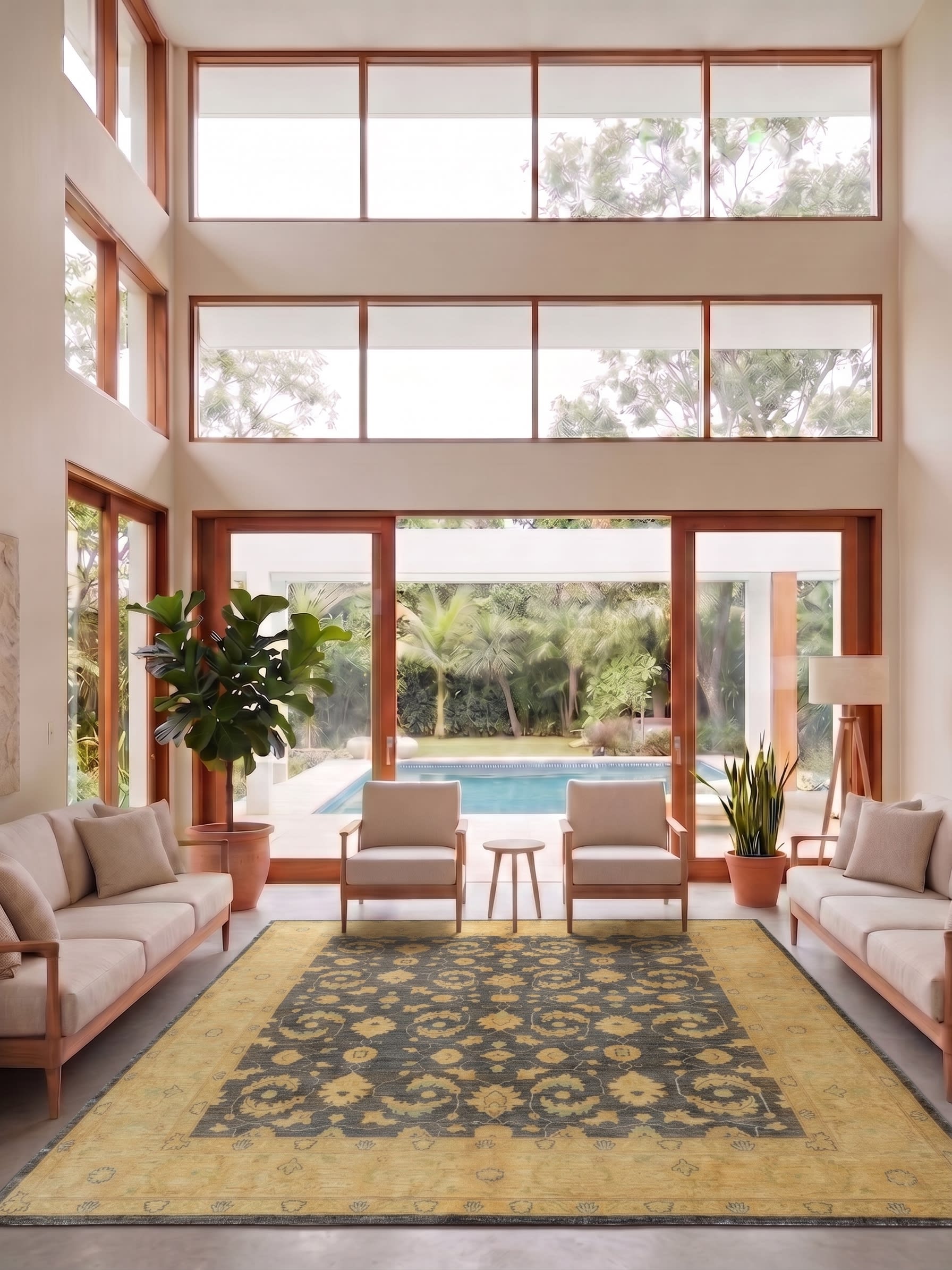 Chobi Ziegler All-Over Charcoal Gold, Peshawar, Pakistan (Chobi Ziegler tradition) persian rug, in charcoal slate, Wool, 253x305 cm, Nasim Carpets Malaysia — view 2