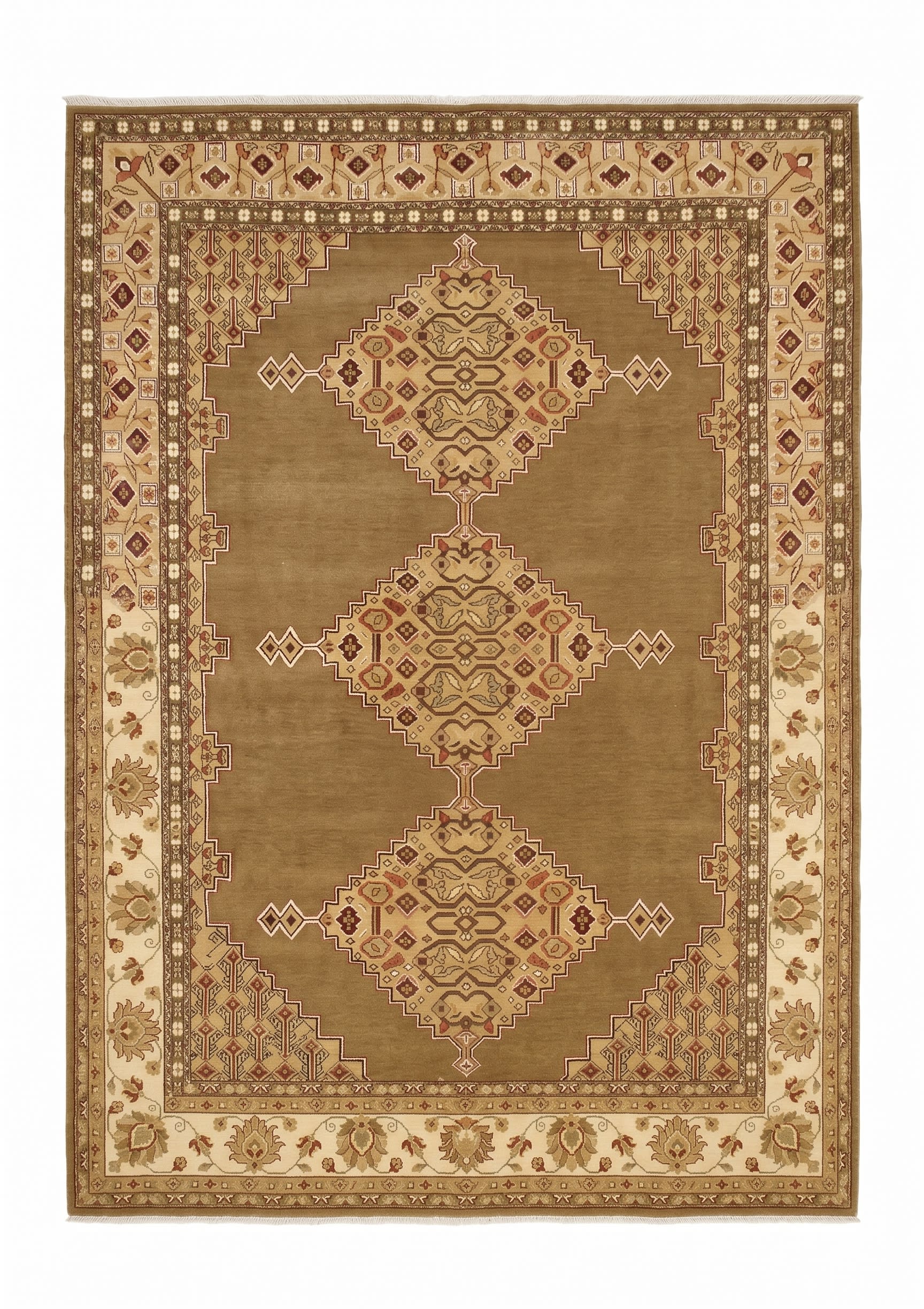 Serapi Medallion Khaki, Heriz-Serapi, Northwest Iran tribal rug, in warm khaki brown, Wool, 244x314 cm, Nasim Carpets Malaysia — view 1