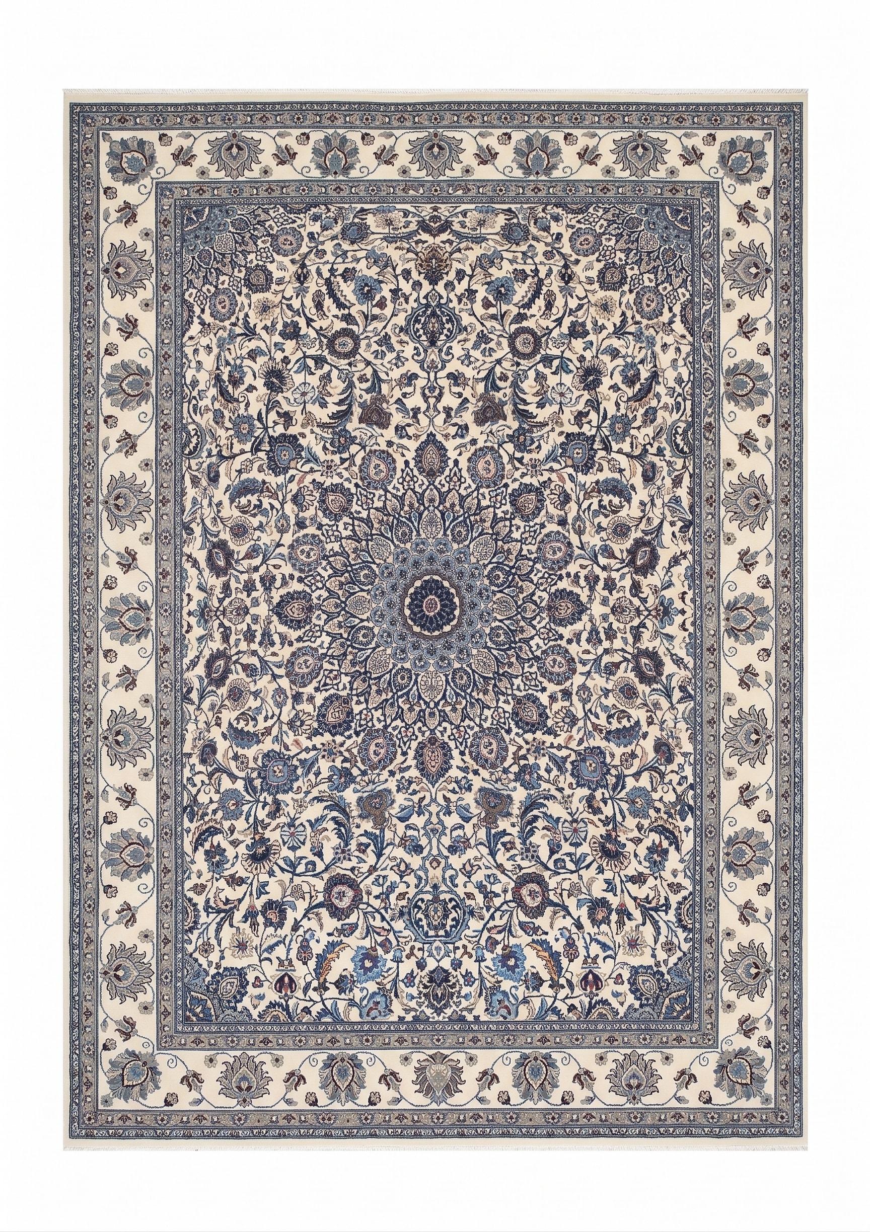 Nain Medallion Ivory Blue, Nain, Isfahan Province, Iran persian rug, in antique ivory, Wool, 305x396, Nasim Carpets Malaysia — view 1