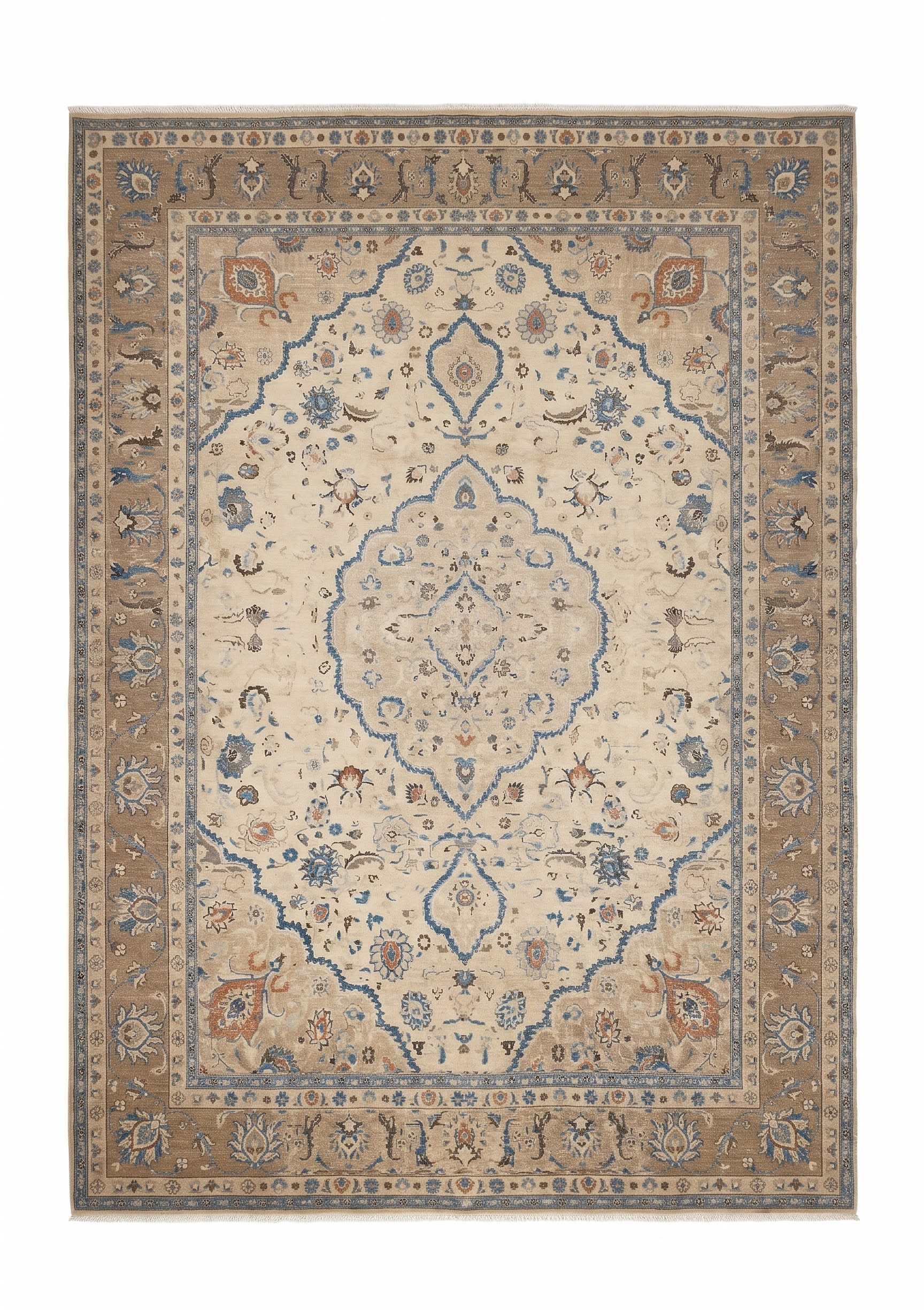 Tabriz Medallion Ivory Blue, Tabriz, Iran persian rug, in antique ivory, Wool, 299x396, Nasim Carpets Malaysia — view 1
