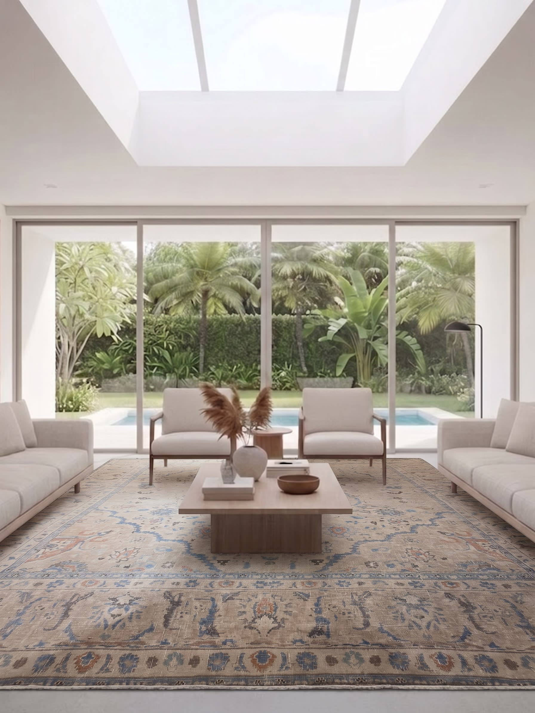 Tabriz Medallion Ivory Blue, Tabriz, Iran persian rug, in antique ivory, Wool, 299x396, Nasim Carpets Malaysia — view 2
