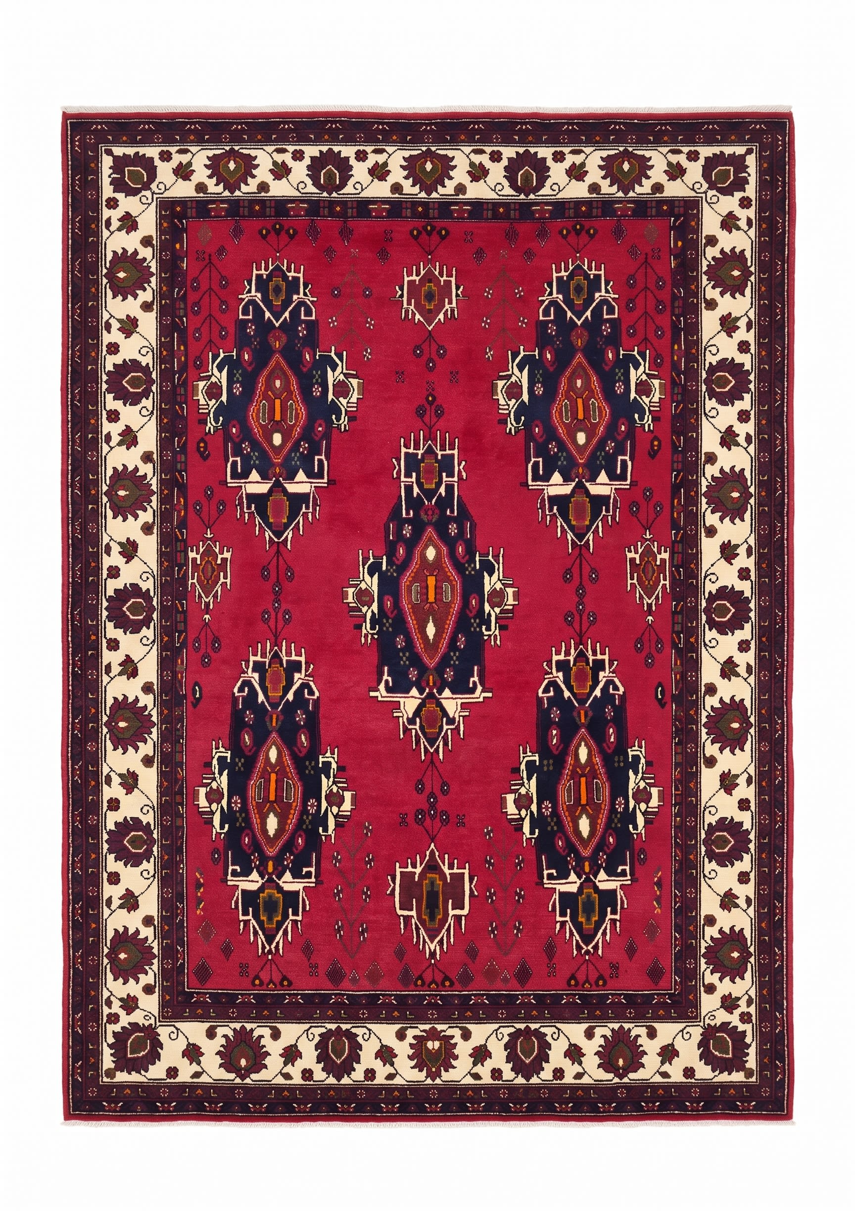 Qashqai Tribal Medallion Crimson, Qashqai, Fars Province, Iran tribal rug, in crimson red, Wool, 171x235, Nasim Carpets Malaysia — view 1