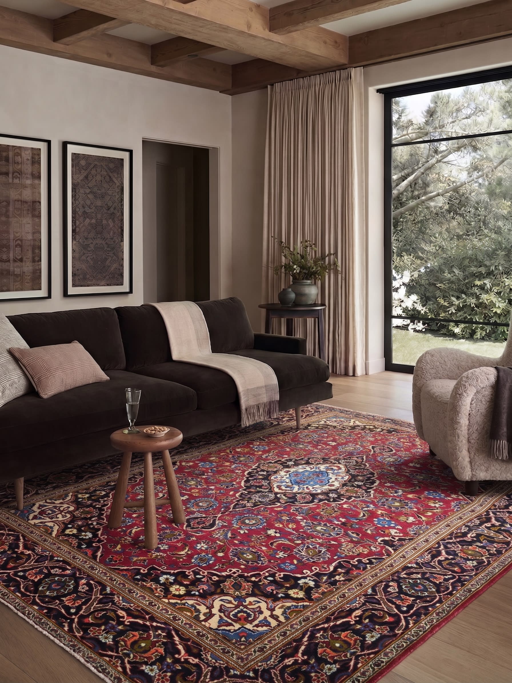 Kashan Medallion Crimson, Kashan, Iran persian rug, in crimson red, Wool, 204x280, Nasim Carpets Malaysia — view 2