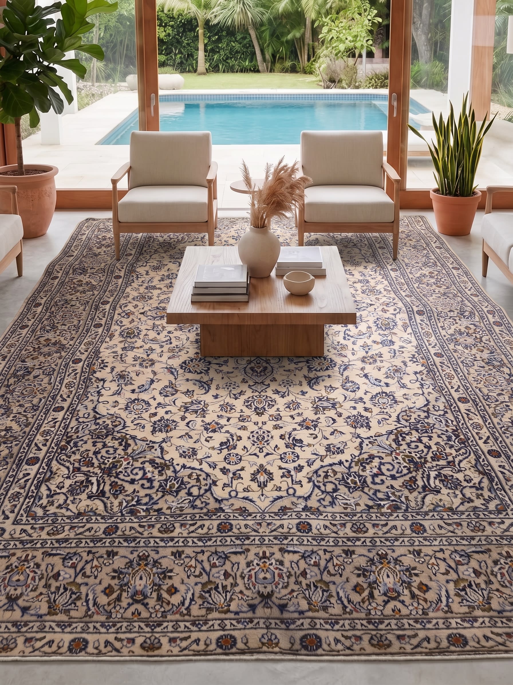 Kashan Medallion Ivory, Kashan, Iran persian rug, in antique ivory, Wool, 195x290, Nasim Carpets Malaysia — view 2