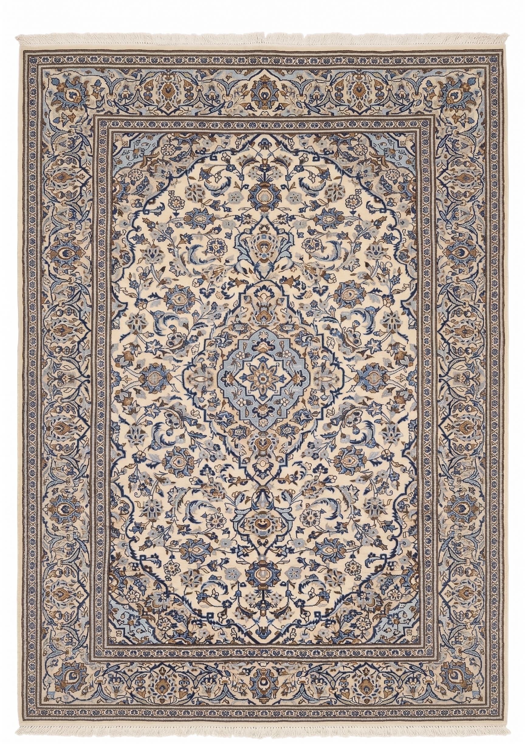 Kashan Medallion Ivory Blue, Kashan, Iran persian rug, in ivory, Wool, 207x283, Nasim Carpets Malaysia — view 1
