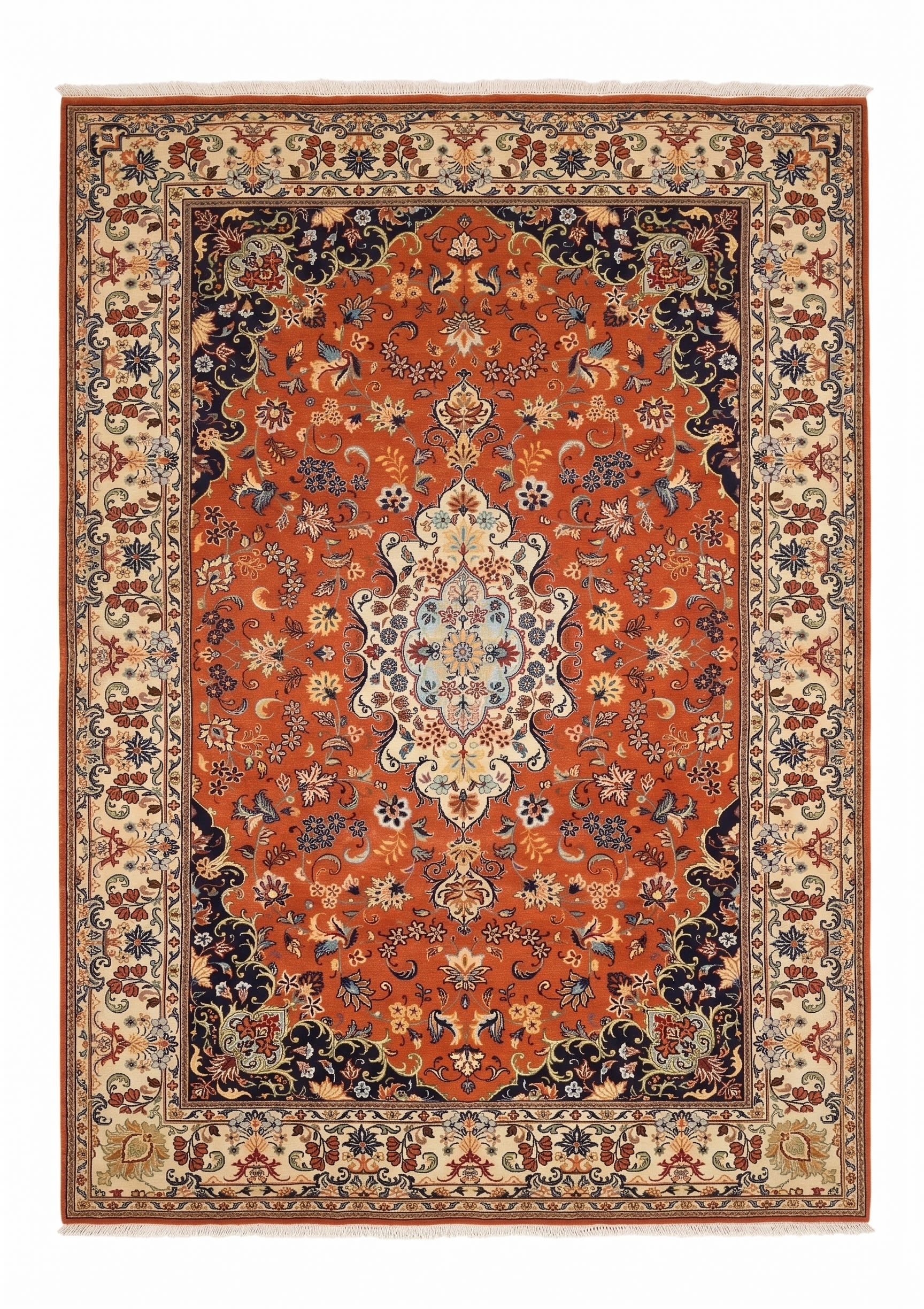 Tabriz Medallion Floral Terracotta, Tabriz, Iran persian rug, in terracotta red, Wool, 204x299, Nasim Carpets Malaysia — view 1