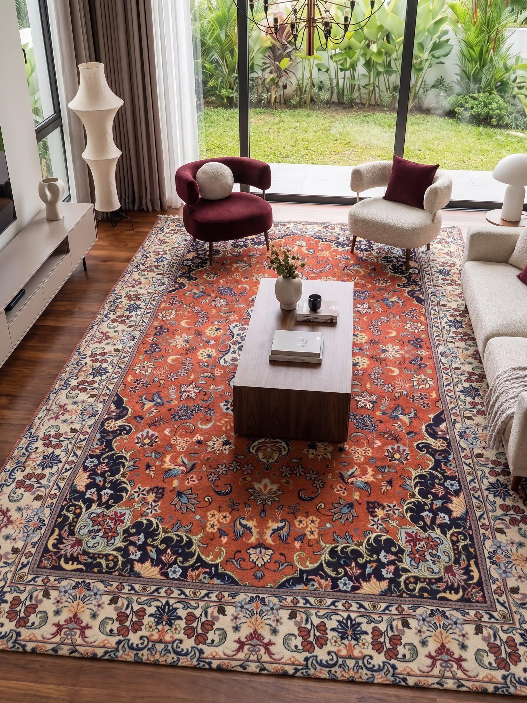 Tabriz Medallion Floral Terracotta, Tabriz, Iran persian rug, in terracotta red, Wool, 204x299, Nasim Carpets Malaysia — view 2