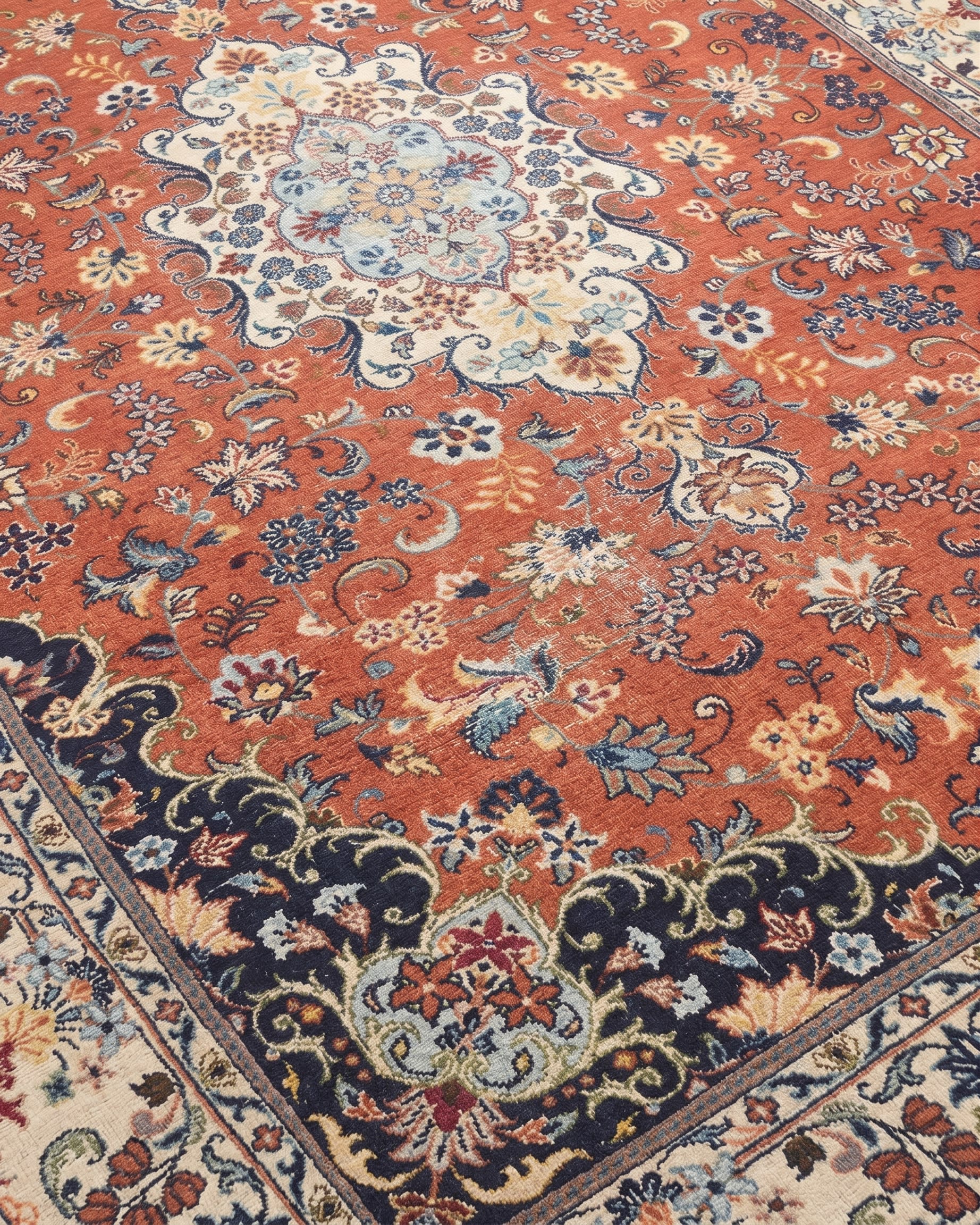 Tabriz Medallion Floral Terracotta, Tabriz, Iran persian rug, in terracotta red, Wool, 204x299, Nasim Carpets Malaysia — view 3