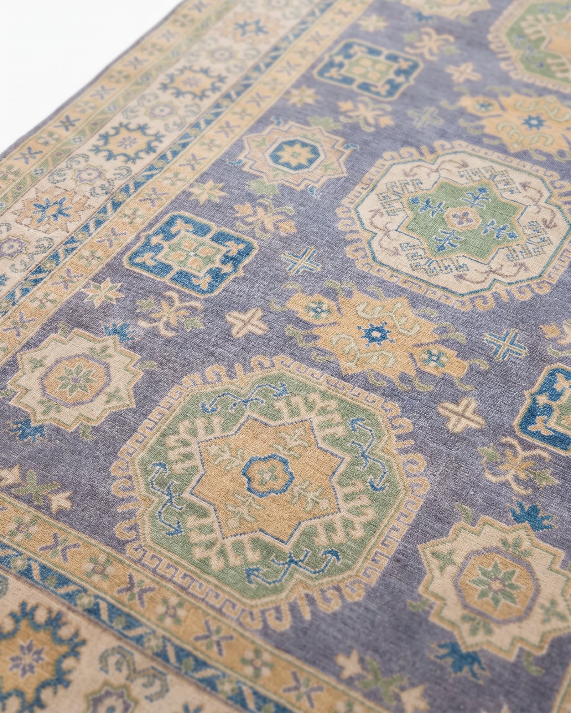 Kazak Medallion Slate Blue, Kazak, Caucasus (Afghan-woven in Caucasian Kazak tradition) tribal rug, in slate blue, Wool, 201x302, Nasim Carpets Malaysia — view 3