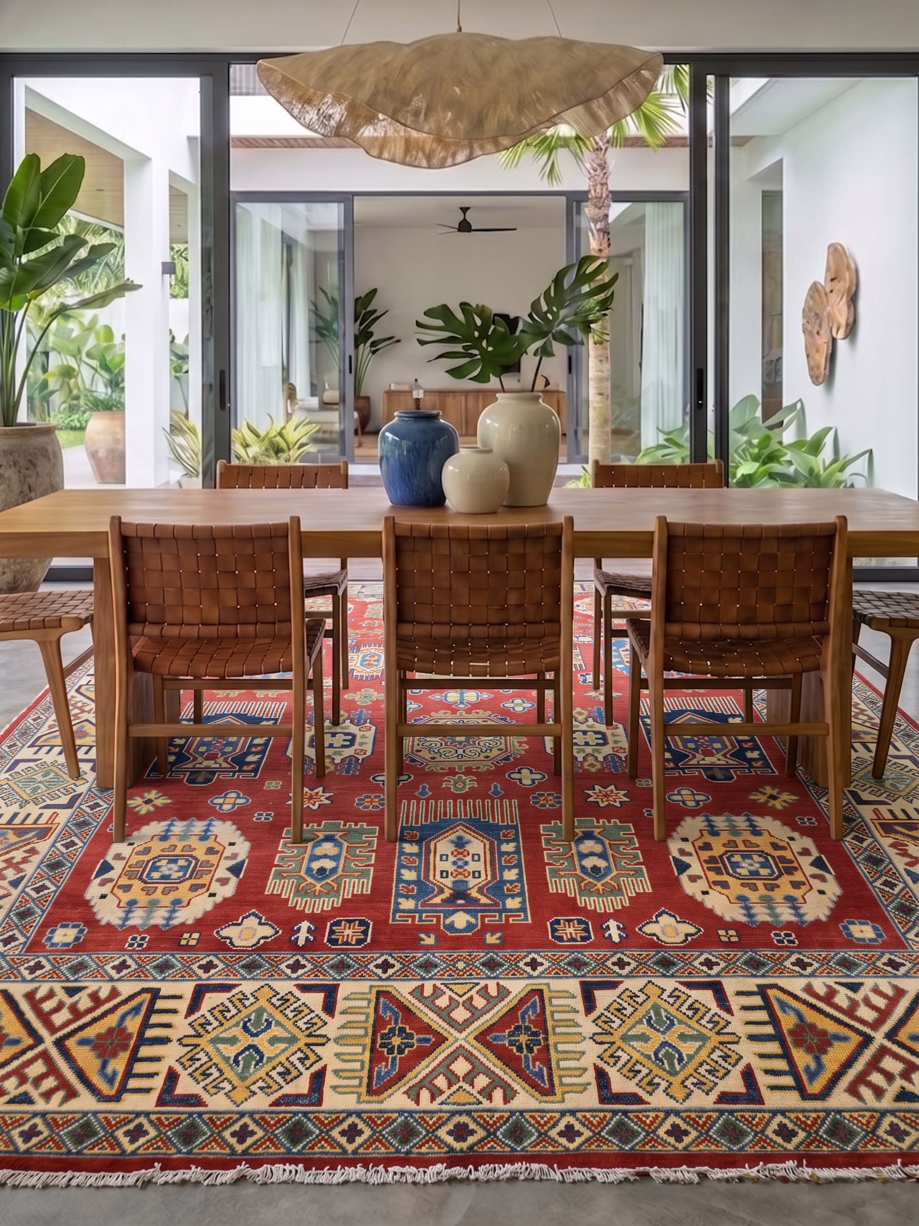 Kazak All-Over Medallion Red, Kazak, Caucasus (Afghan-woven in the Caucasian Kazak tradition) tribal rug, in madder red, Wool, 201x299, Nasim Carpets Malaysia — view 2