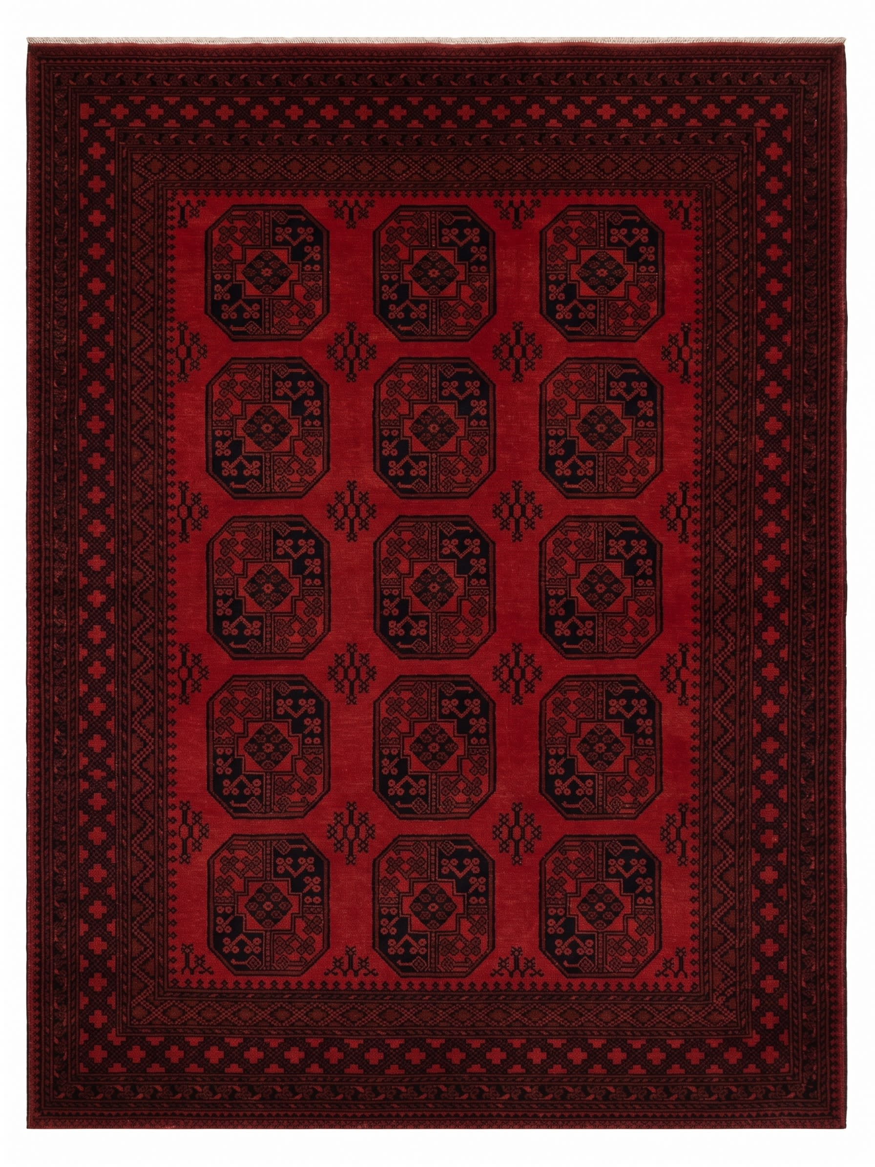 Afghan Ersari Elephant Foot Crimson, Ersari Turkmen, Northern Afghanistan tribal rug, in madder crimson, Wool, 207x280, Nasim Carpets Malaysia — view 1