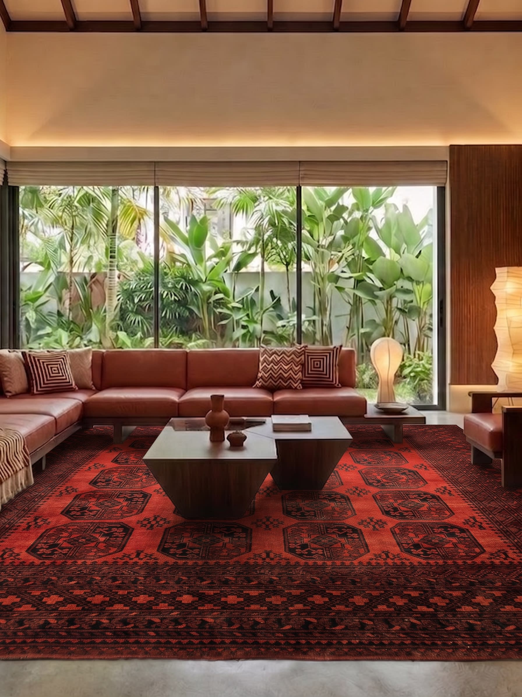 Afghan Ersari Elephant Foot Crimson, Ersari Turkmen, Northern Afghanistan tribal rug, in madder crimson, Wool, 207x280, Nasim Carpets Malaysia — view 2