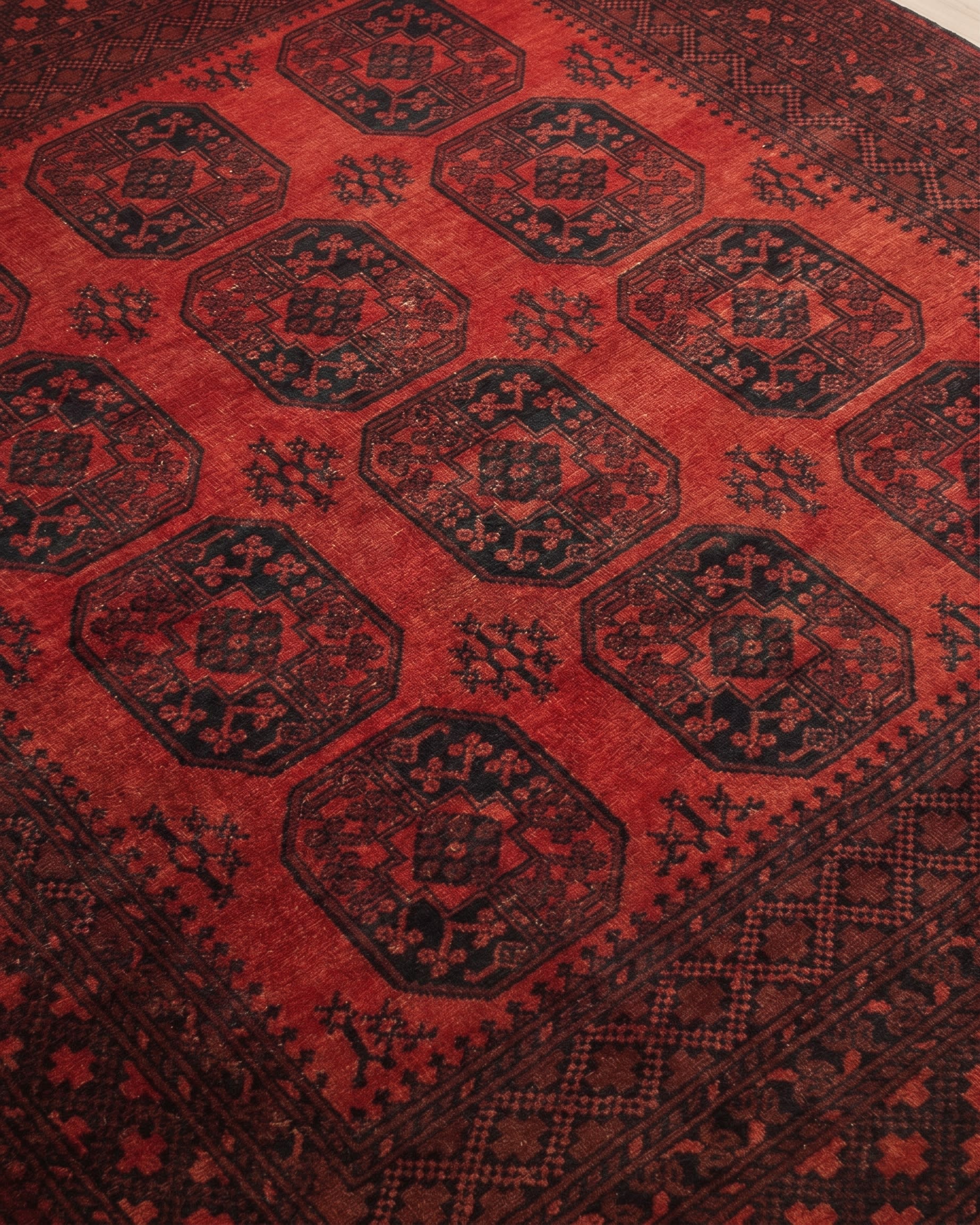 Afghan Ersari Elephant Foot Crimson, Ersari Turkmen, Northern Afghanistan tribal rug, in madder crimson, Wool, 207x280, Nasim Carpets Malaysia — view 3