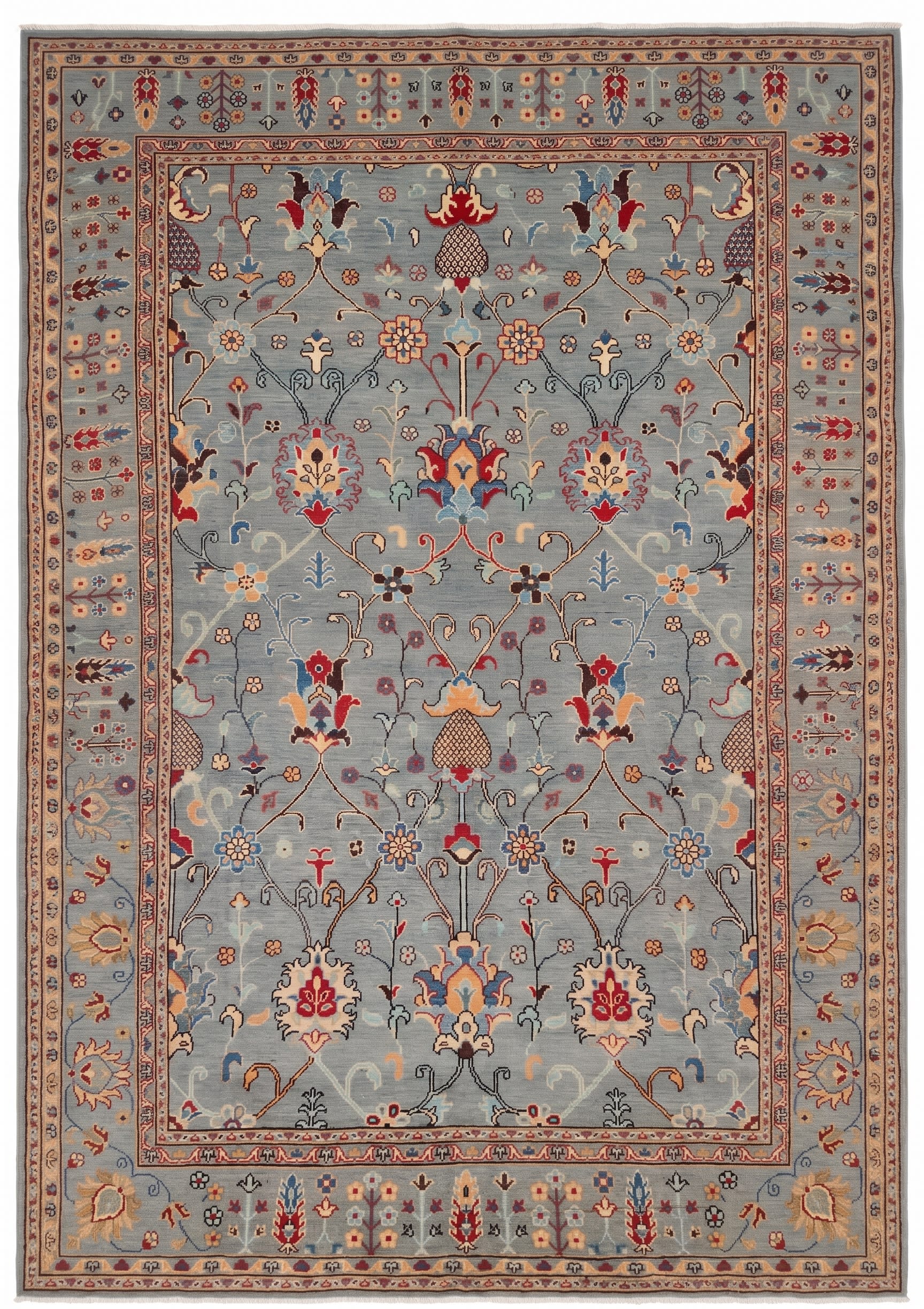 Tabriz Vase Floral Steel Blue, Tabriz, Iran tribal rug, in steel blue, Wool, 207x296, Nasim Carpets Malaysia — view 1