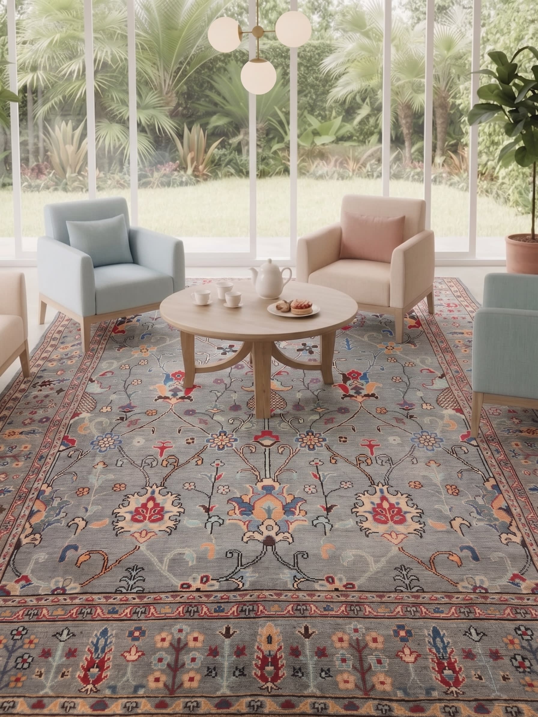 Tabriz Vase Floral Steel Blue, Tabriz, Iran tribal rug, in steel blue, Wool, 207x296, Nasim Carpets Malaysia — view 2
