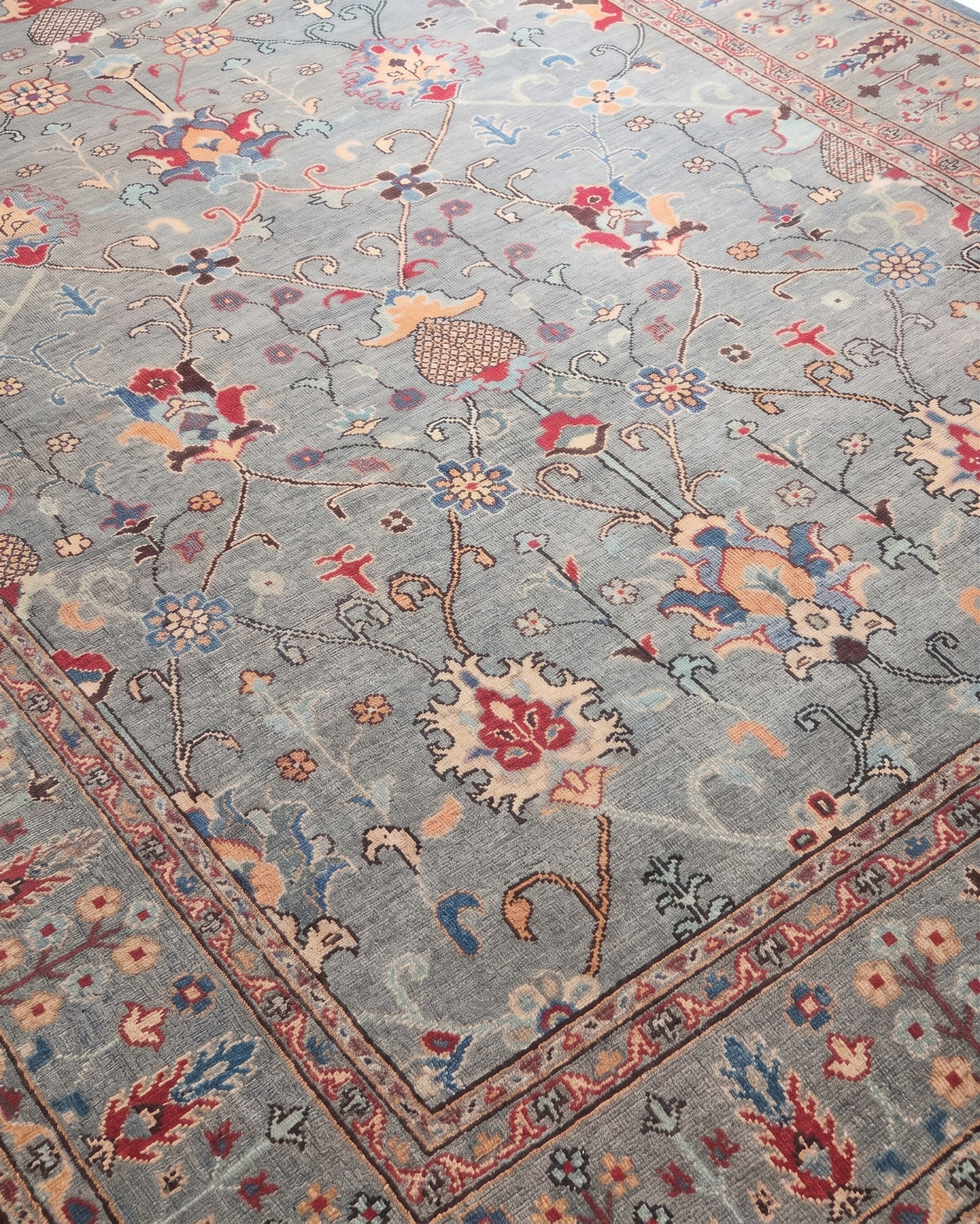 Tabriz Vase Floral Steel Blue, Tabriz, Iran tribal rug, in steel blue, Wool, 207x296, Nasim Carpets Malaysia — view 3
