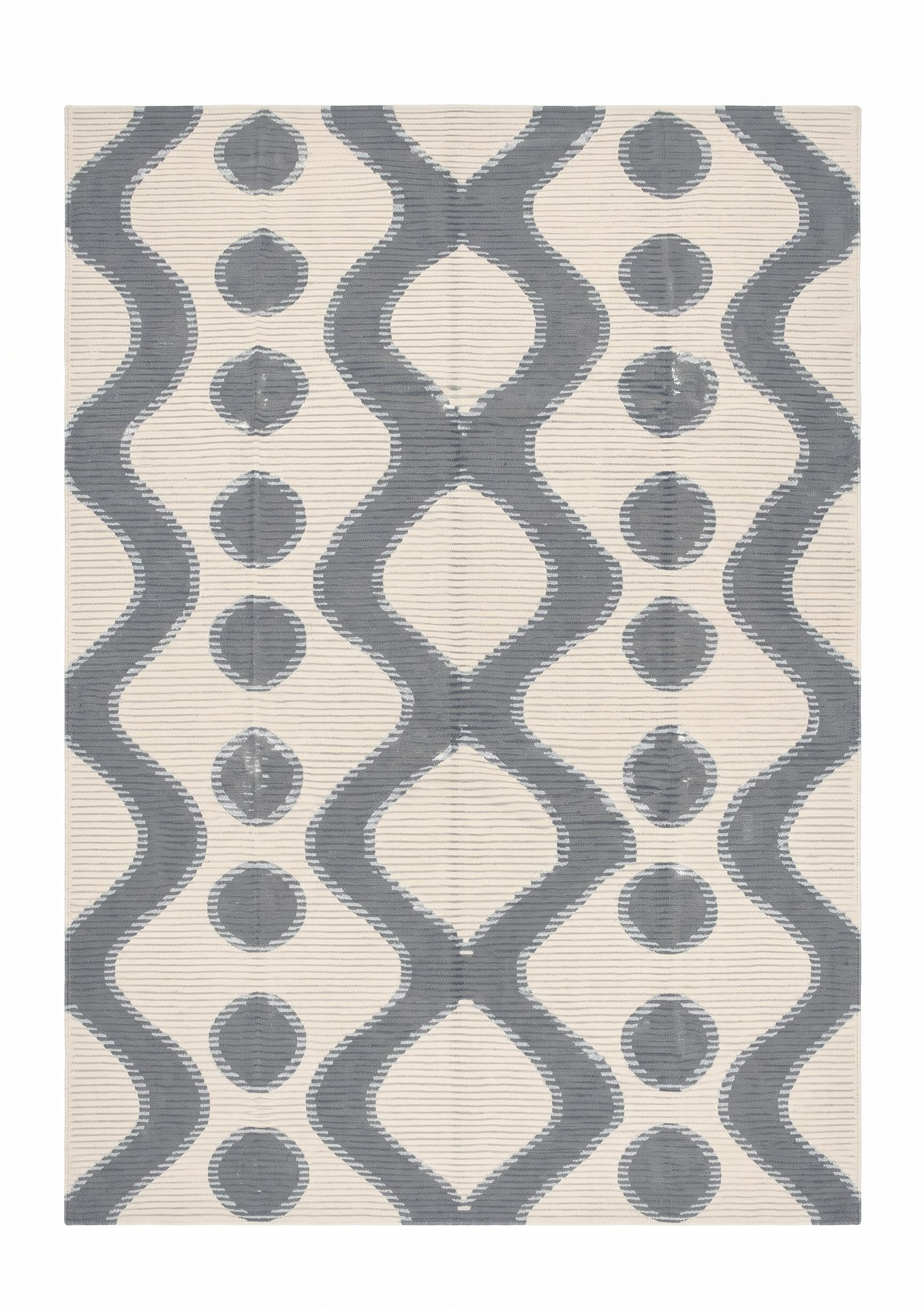 Contemporary Ikat Ogee Slate, India (contemporary Indo-modern, ikat-influenced) modern rug, in warm ivory, Wool, 217x277, Nasim Carpets Malaysia — view 1