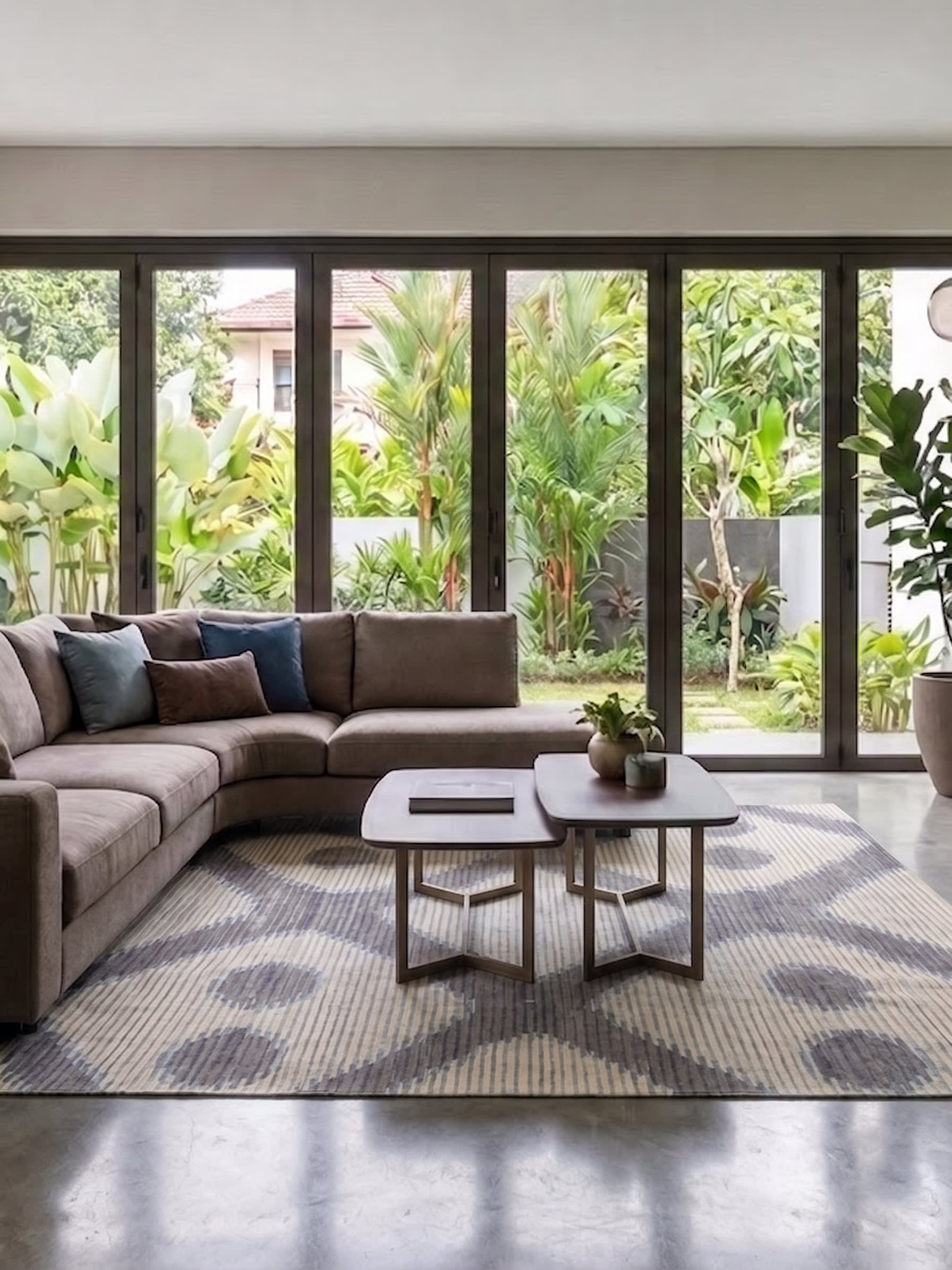 Contemporary Ikat Ogee Slate, India (contemporary Indo-modern, ikat-influenced) modern rug, in warm ivory, Wool, 217x277, Nasim Carpets Malaysia — view 2