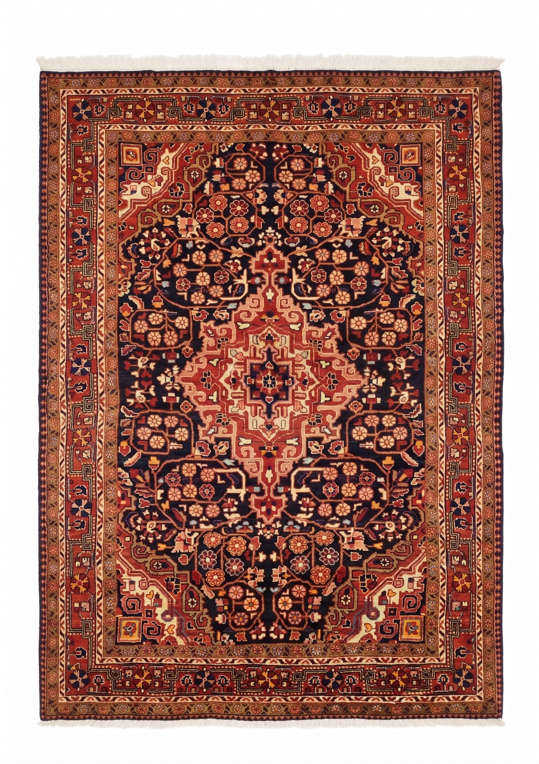 Hamadan Medallion Navy Rose, Hamadan, Iran tribal rug, in midnight navy, Wool, 137x186, Nasim Carpets Malaysia — view 1