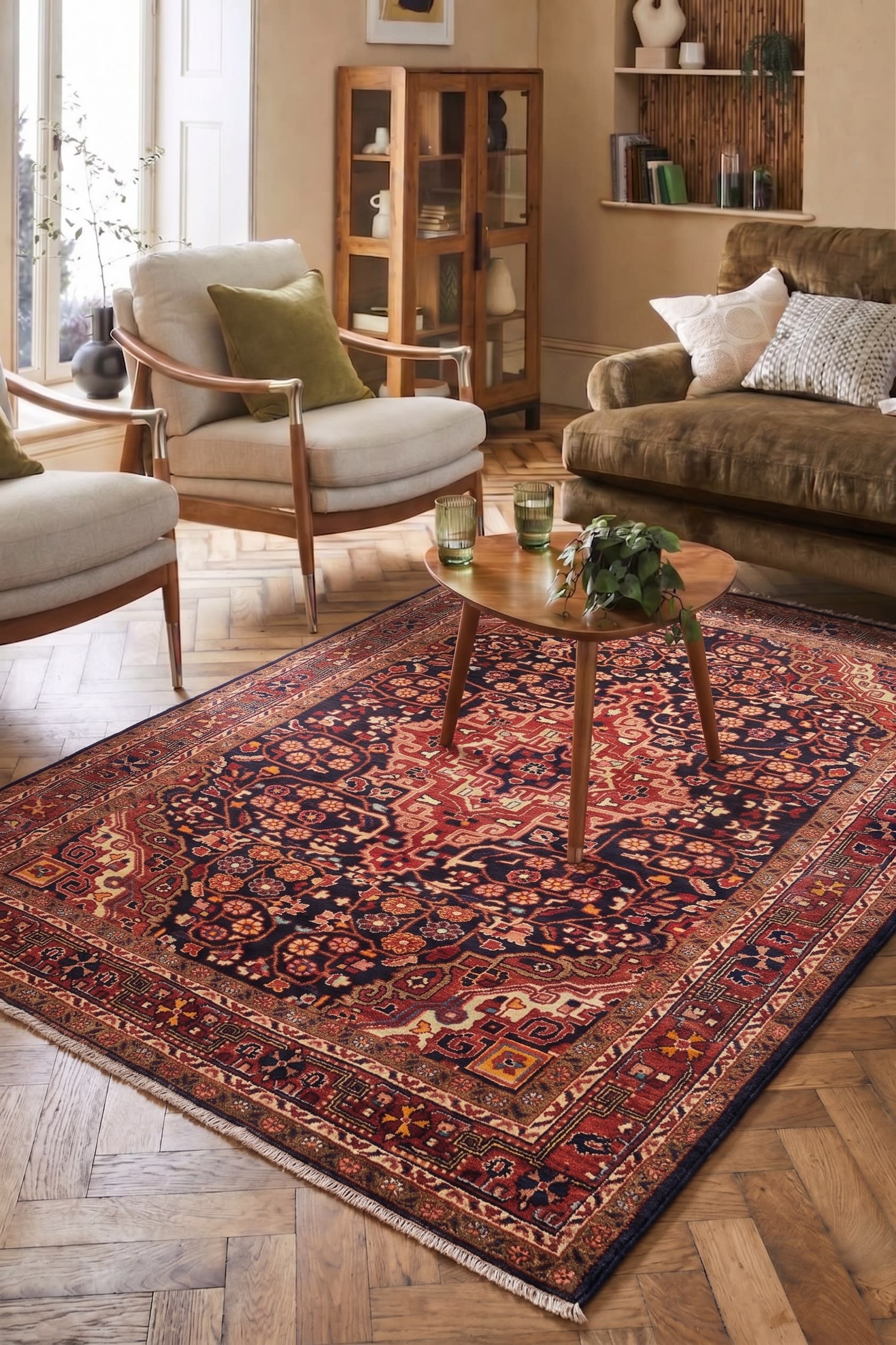 Hamadan Medallion Navy Rose, Hamadan, Iran tribal rug, in midnight navy, Wool, 137x186, Nasim Carpets Malaysia — view 2