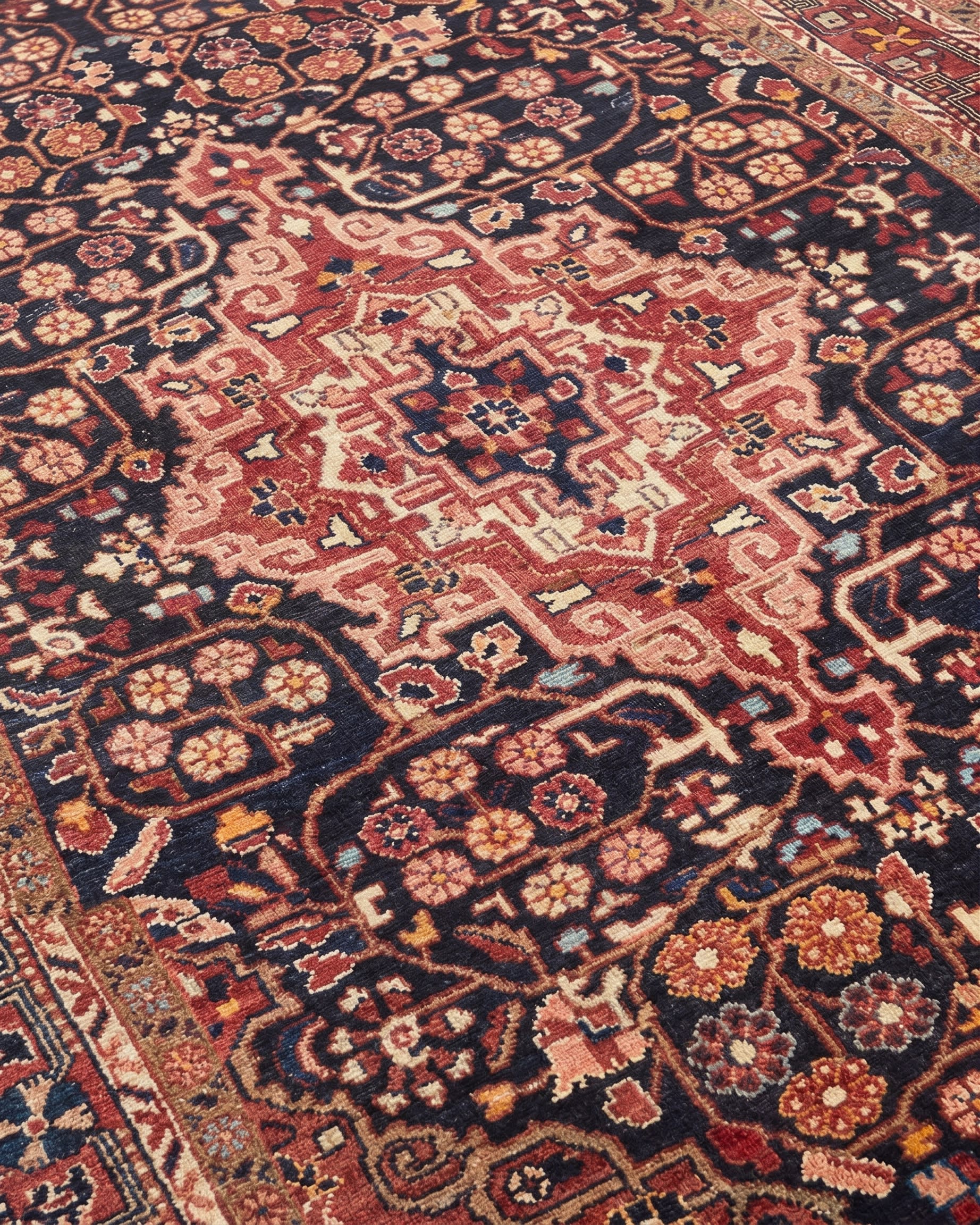 Hamadan Medallion Navy Rose, Hamadan, Iran tribal rug, in midnight navy, Wool, 137x186, Nasim Carpets Malaysia — view 3