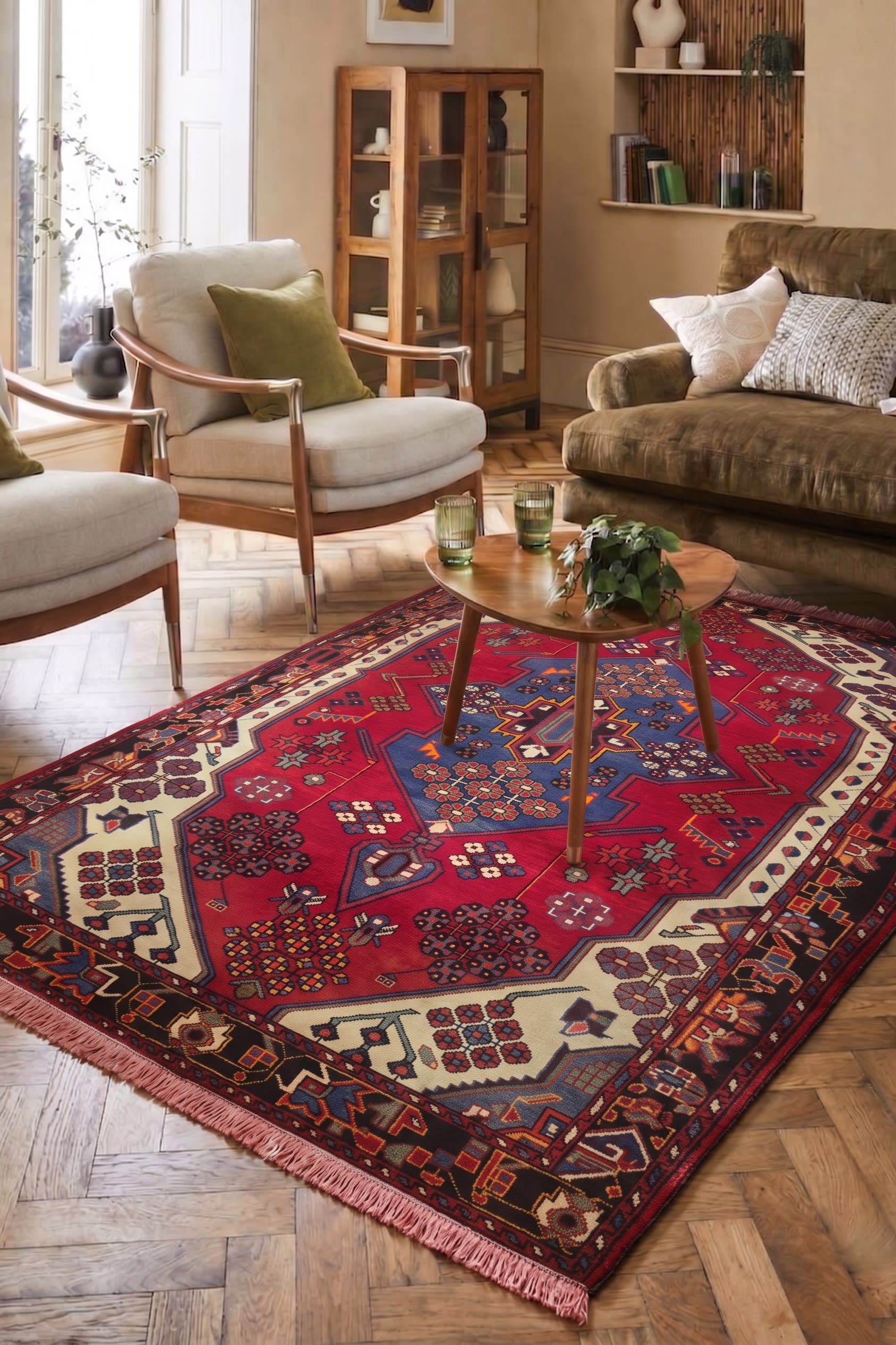 Nahavand Medallion Crimson, Nahavand, Hamadan Province, Iran tribal rug, in crimson red, Wool, 137x210, Nasim Carpets Malaysia — view 2