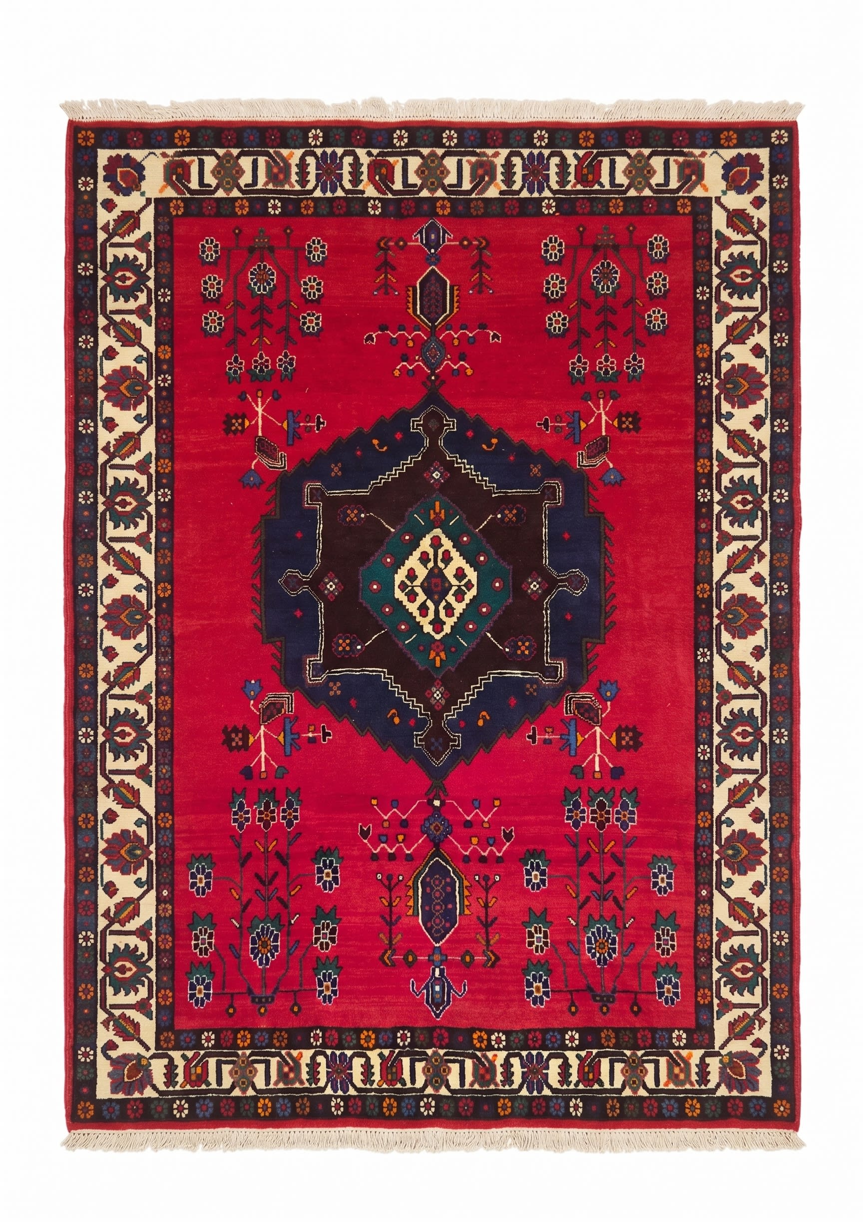 Luri Tribal Medallion Crimson, Luristan, Iran tribal rug, in crimson red, Wool, 152x213, Nasim Carpets Malaysia — view 1