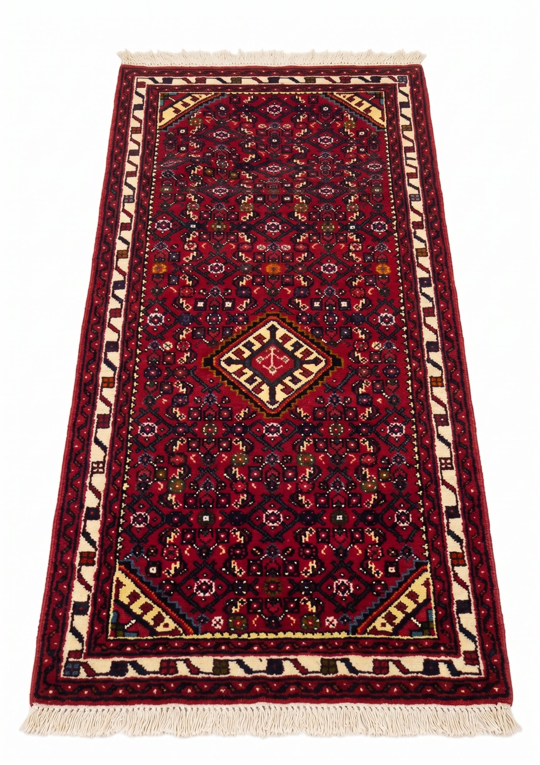 Hamedan All-Over Crimson Runner, Hamedan, Iran tribal rug, in crimson red, Wool, 76x201, Nasim Carpets Malaysia — view 1
