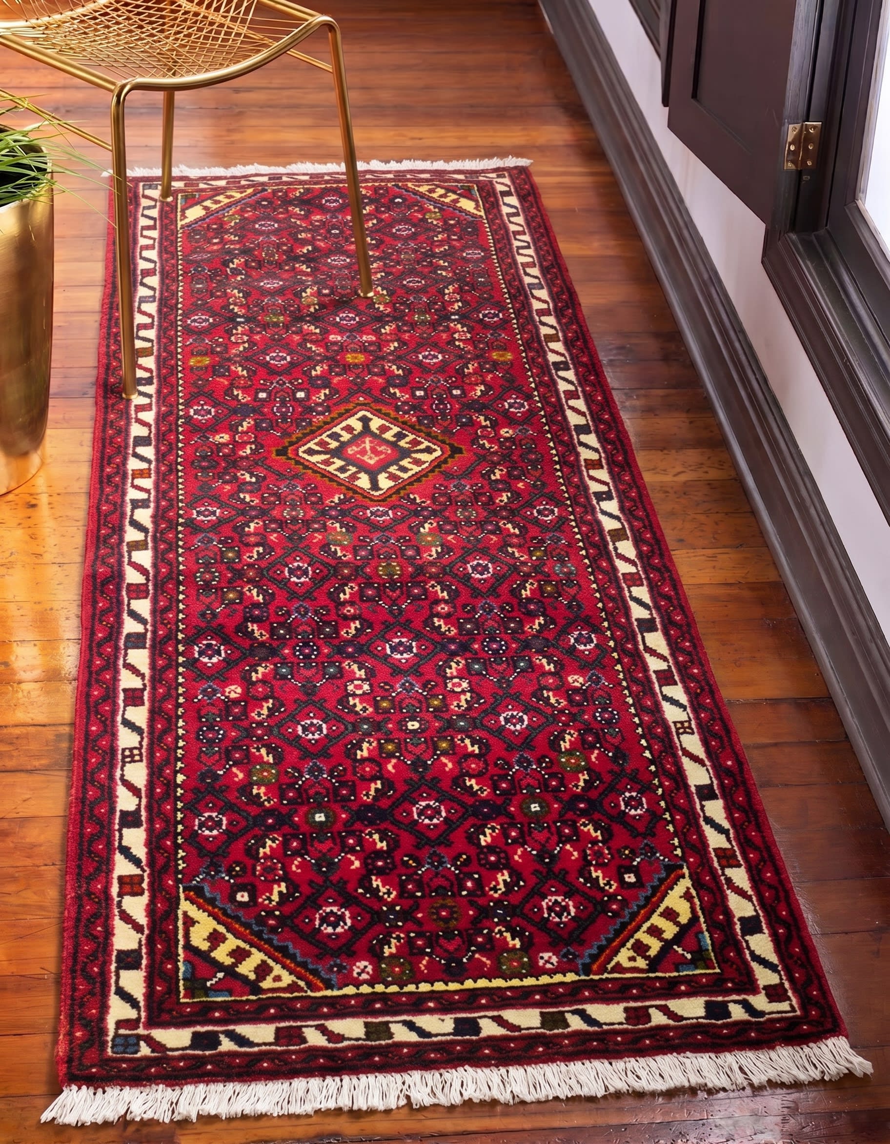 Hamedan All-Over Crimson Runner, Hamedan, Iran tribal rug, in crimson red, Wool, 76x201, Nasim Carpets Malaysia — view 2