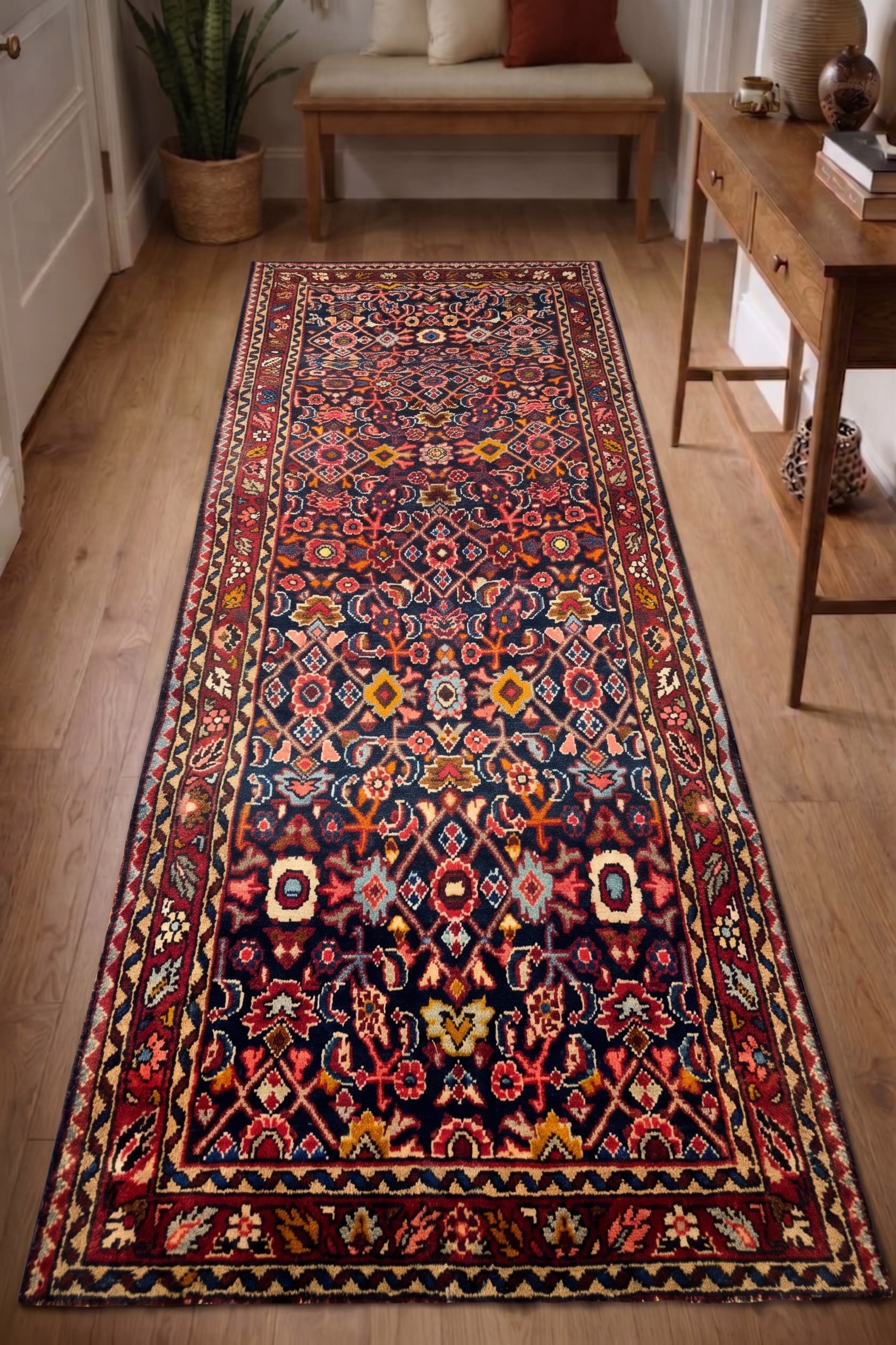 Malayir All-Over Herati Navy, Malayir, Hamadan Province, Iran tribal rug, in midnight navy, Wool, 98x213, Nasim Carpets Malaysia — view 2