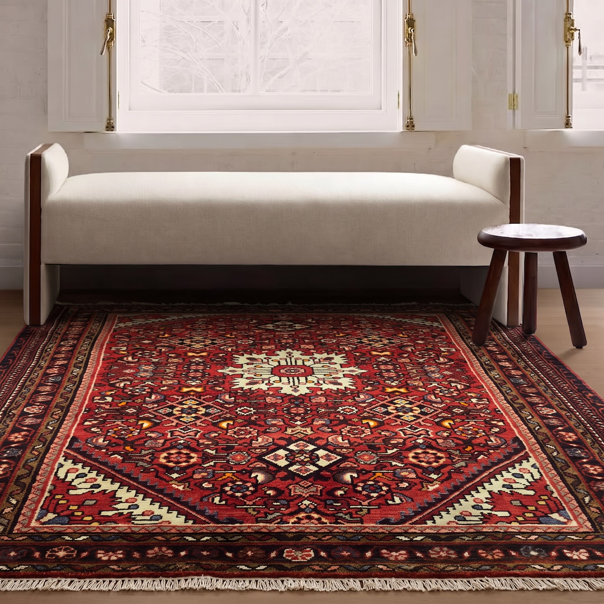 Hamedan Medallion Red, Hamedan, Iran tribal rug, in madder red, Wool, 104x171, Nasim Carpets Malaysia — view 2