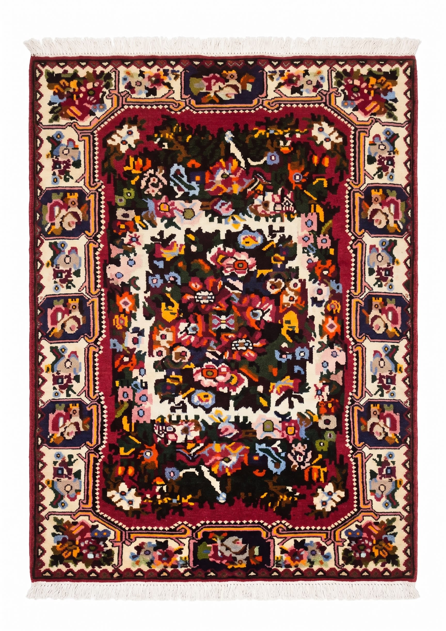Bakhtiari Floral Garden Crimson, Bakhtiari, Iran tribal rug, in crimson red, Wool, 107x158, Nasim Carpets Malaysia — view 1