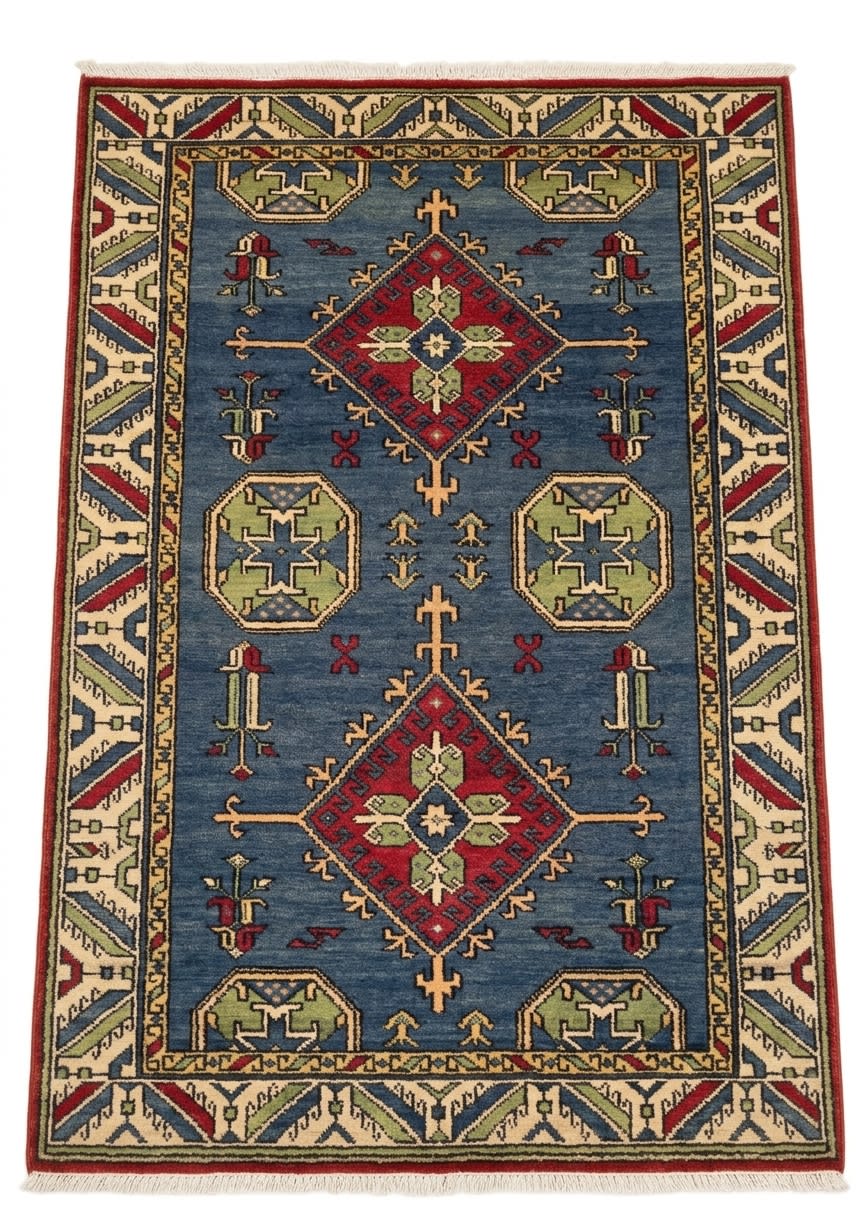 Kazak Medallion Blue, Kazak, Caucasus (South Caucasus / Azerbaijan region) tribal rug, in slate blue, Wool, 140x213, Nasim Carpets Malaysia — view 1