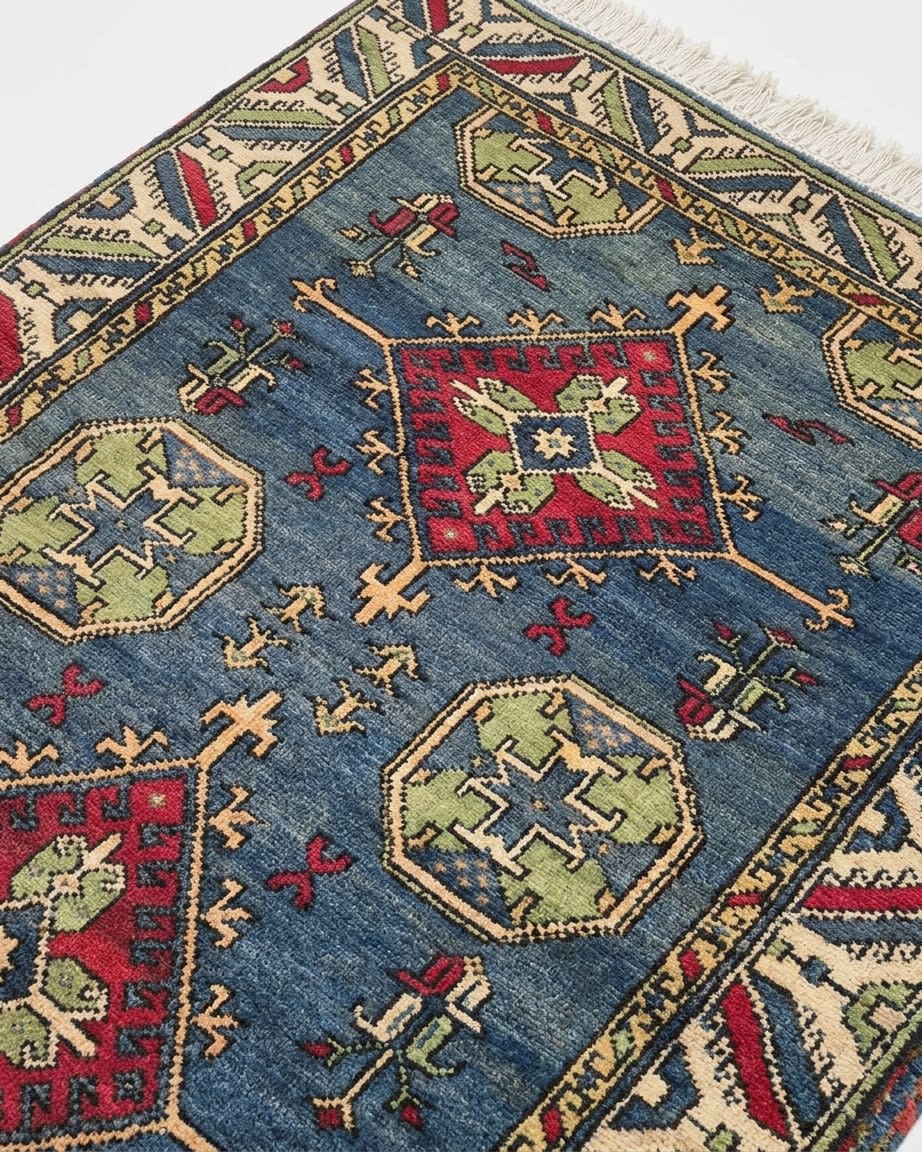 Kazak Medallion Blue, Kazak, Caucasus (South Caucasus / Azerbaijan region) tribal rug, in slate blue, Wool, 140x213, Nasim Carpets Malaysia — view 3