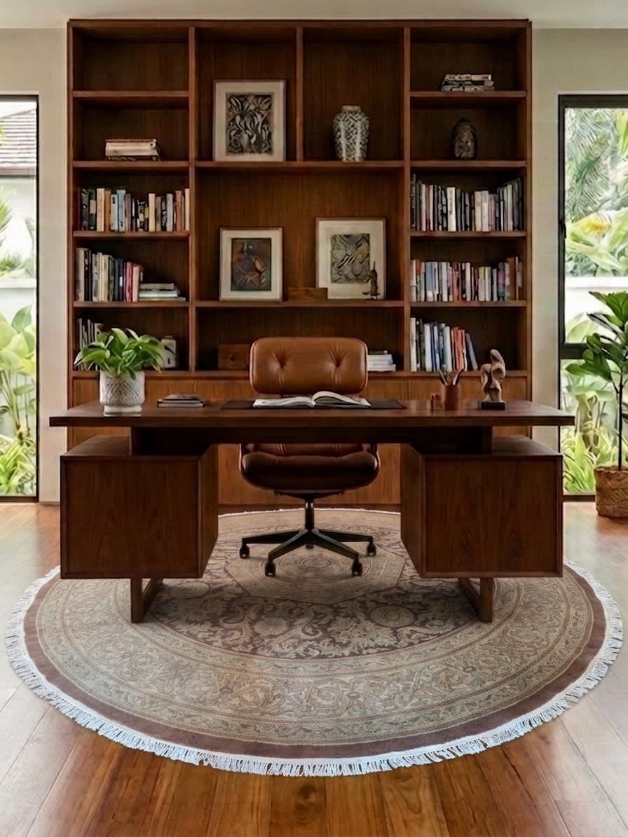 Tabriz Medallion Rosette Mocha, Tabriz, Iran persian rug, in mocha brown, Wool, 244x244, Nasim Carpets Malaysia — view 2