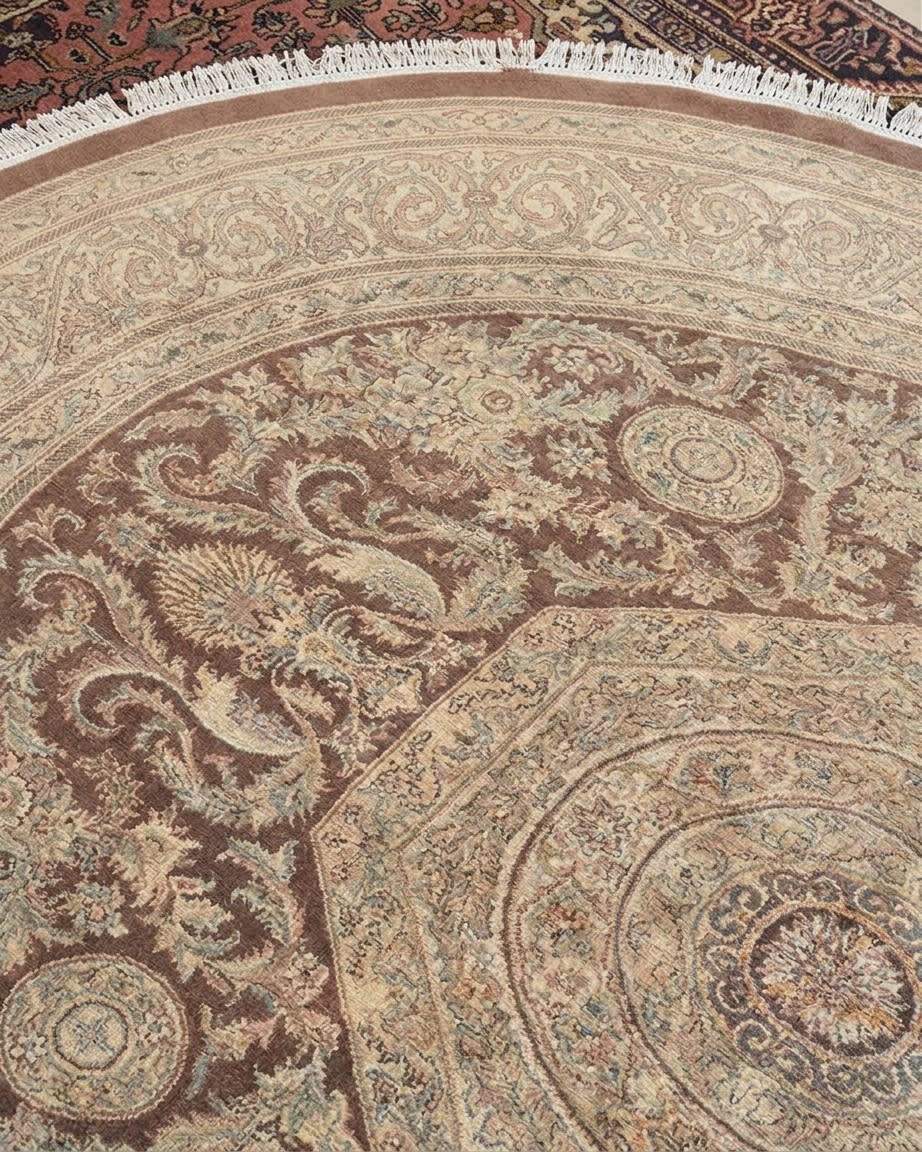 Tabriz Medallion Rosette Mocha, Tabriz, Iran persian rug, in mocha brown, Wool, 244x244, Nasim Carpets Malaysia — view 3