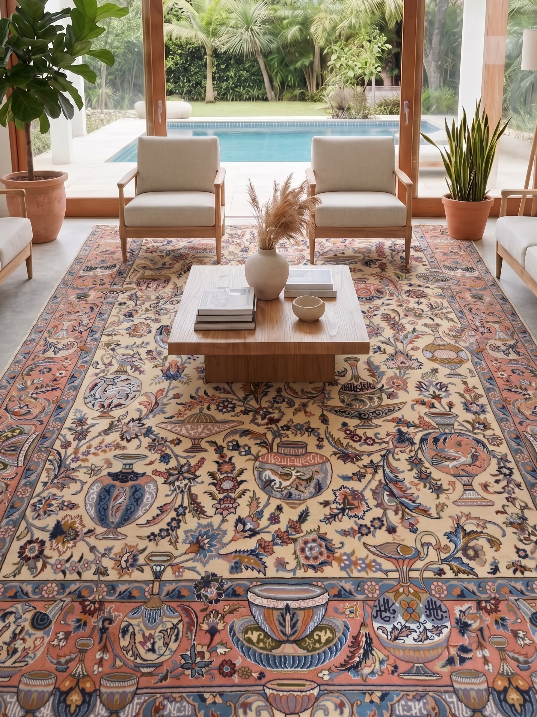 Tabriz Vase and Floral Ivory, Tabriz, Iran persian rug, in antique ivory, Wool, 244x354, Nasim Carpets Malaysia — view 2