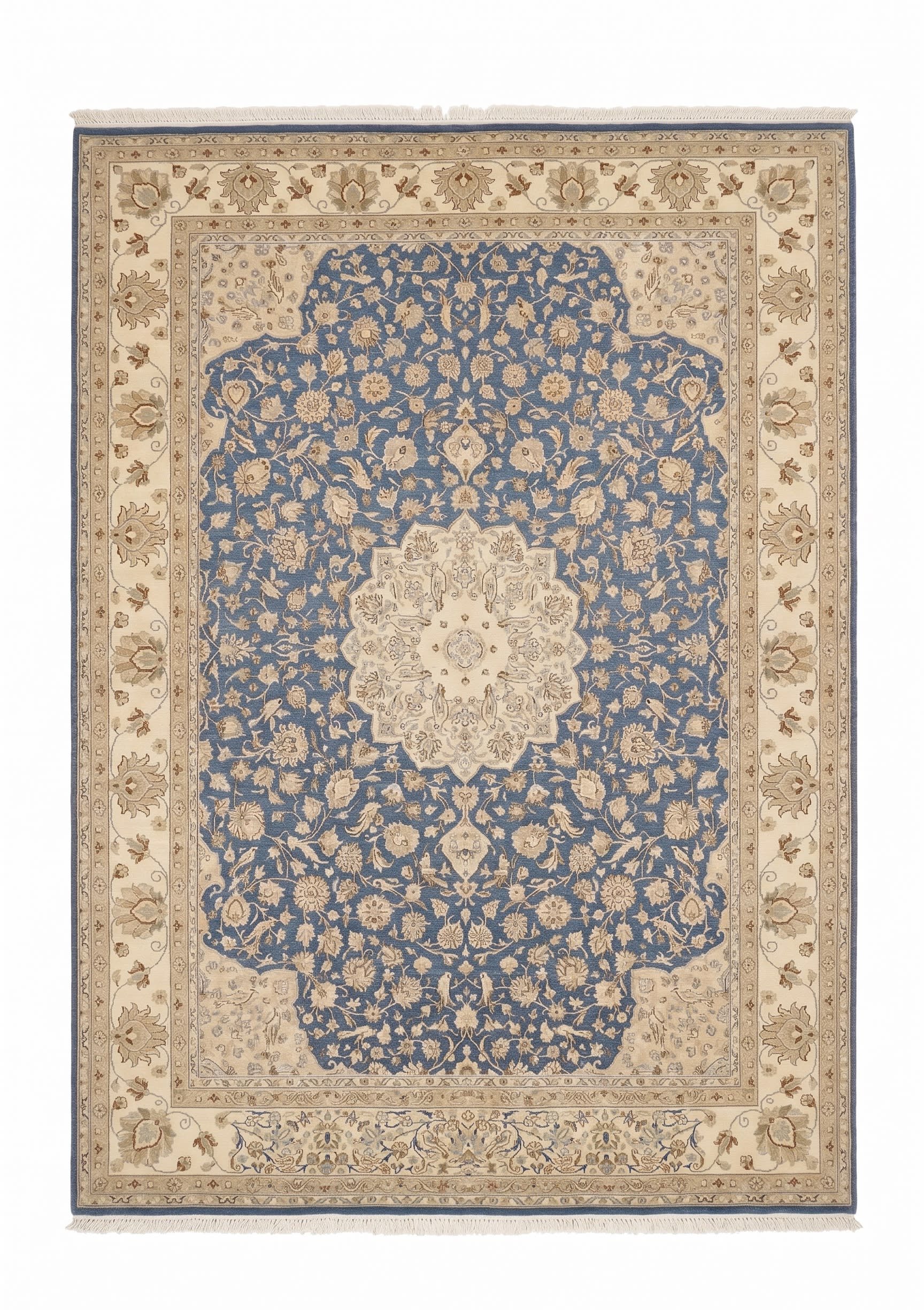 Kashan Medallion Floral Steel Blue, Kashan, Iran persian rug, in steel blue, Wool, 268x366, Nasim Carpets Malaysia — view 1