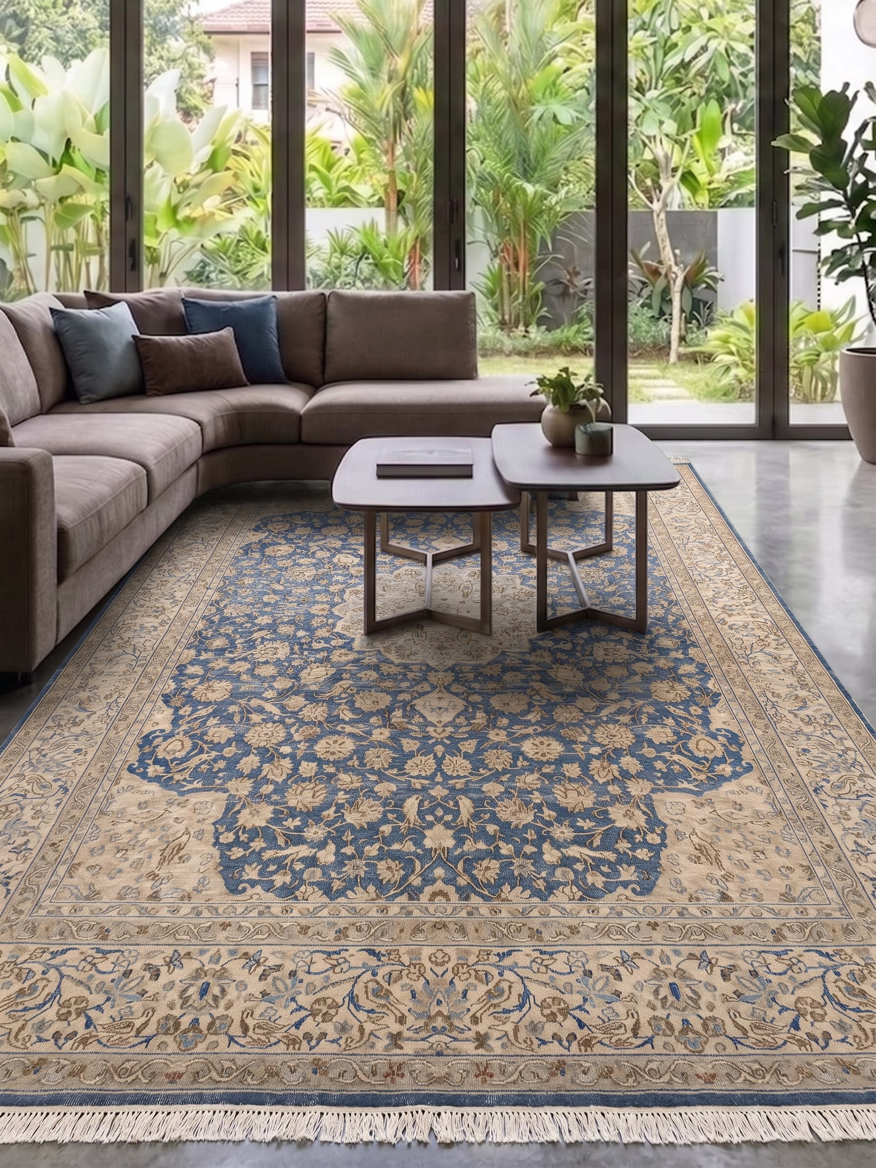 Kashan Medallion Floral Steel Blue, Kashan, Iran persian rug, in steel blue, Wool, 268x366, Nasim Carpets Malaysia — view 2