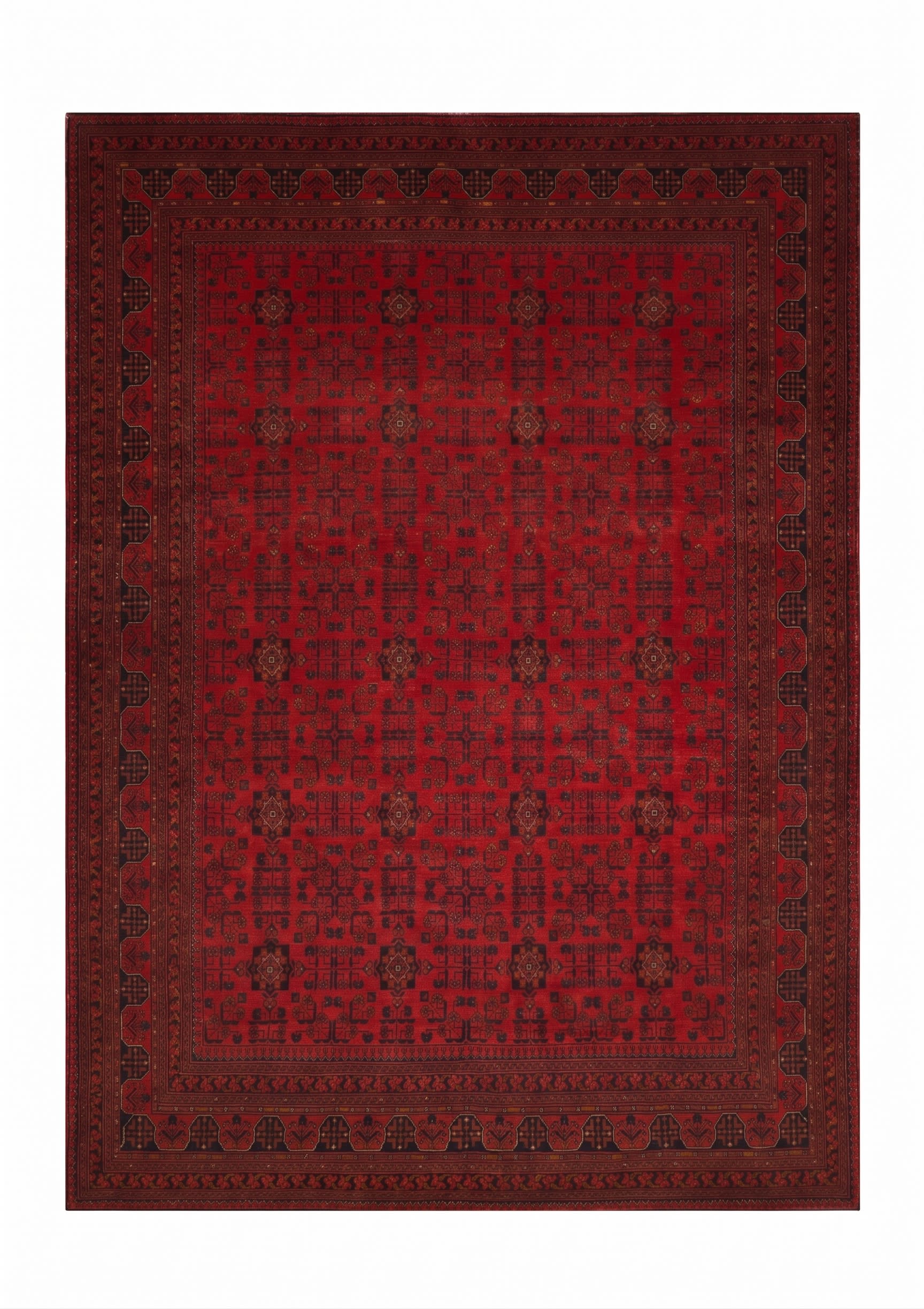 Afghan Khal Mohammadi All-Over Crimson, Kunduz / Khal Mohammadi region, Northern Afghanistan tribal rug, in madder crimson, Wool, 256x357, Nasim Carpets Malaysia — view 1