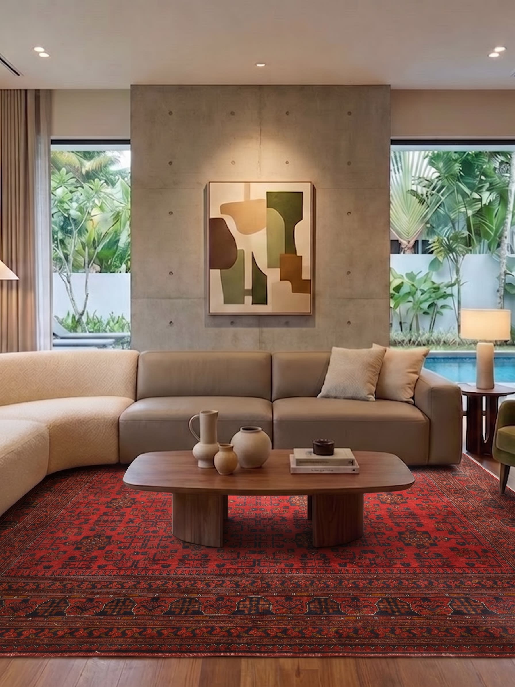 Afghan Khal Mohammadi All-Over Crimson, Kunduz / Khal Mohammadi region, Northern Afghanistan tribal rug, in madder crimson, Wool, 256x357, Nasim Carpets Malaysia — view 2