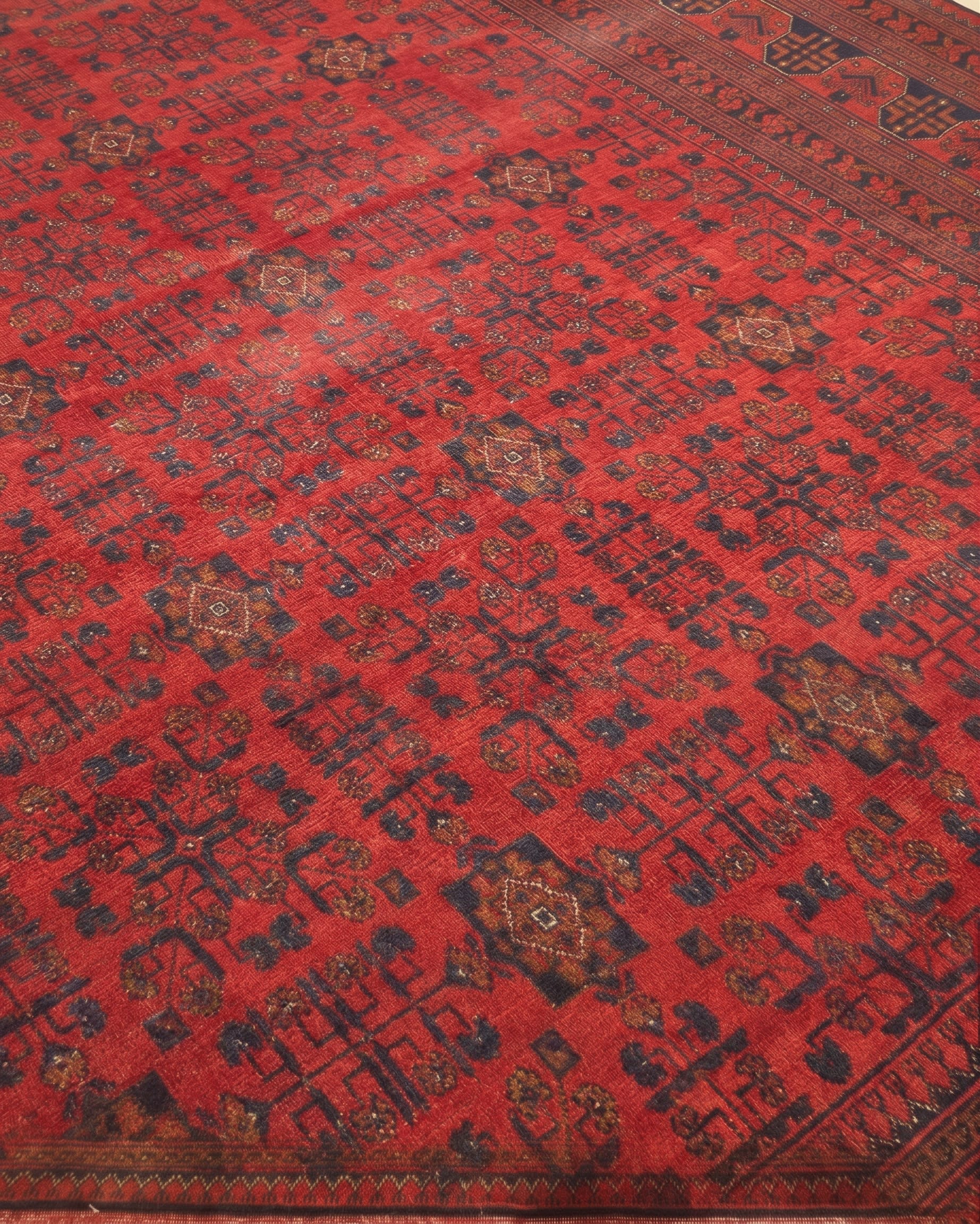 Afghan Khal Mohammadi All-Over Crimson, Kunduz / Khal Mohammadi region, Northern Afghanistan tribal rug, in madder crimson, Wool, 256x357, Nasim Carpets Malaysia — view 3