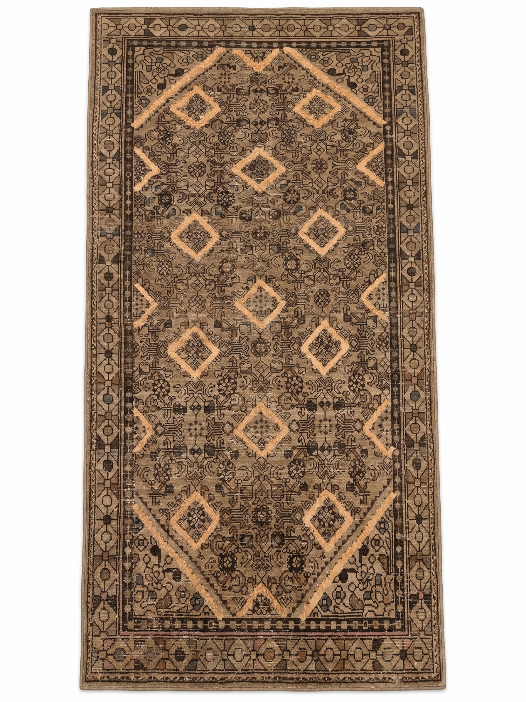 Malayer Geometric Diamond Camel, Malayer, Iran tribal rug, in camel, Wool, 110x186, Nasim Carpets Malaysia — view 1