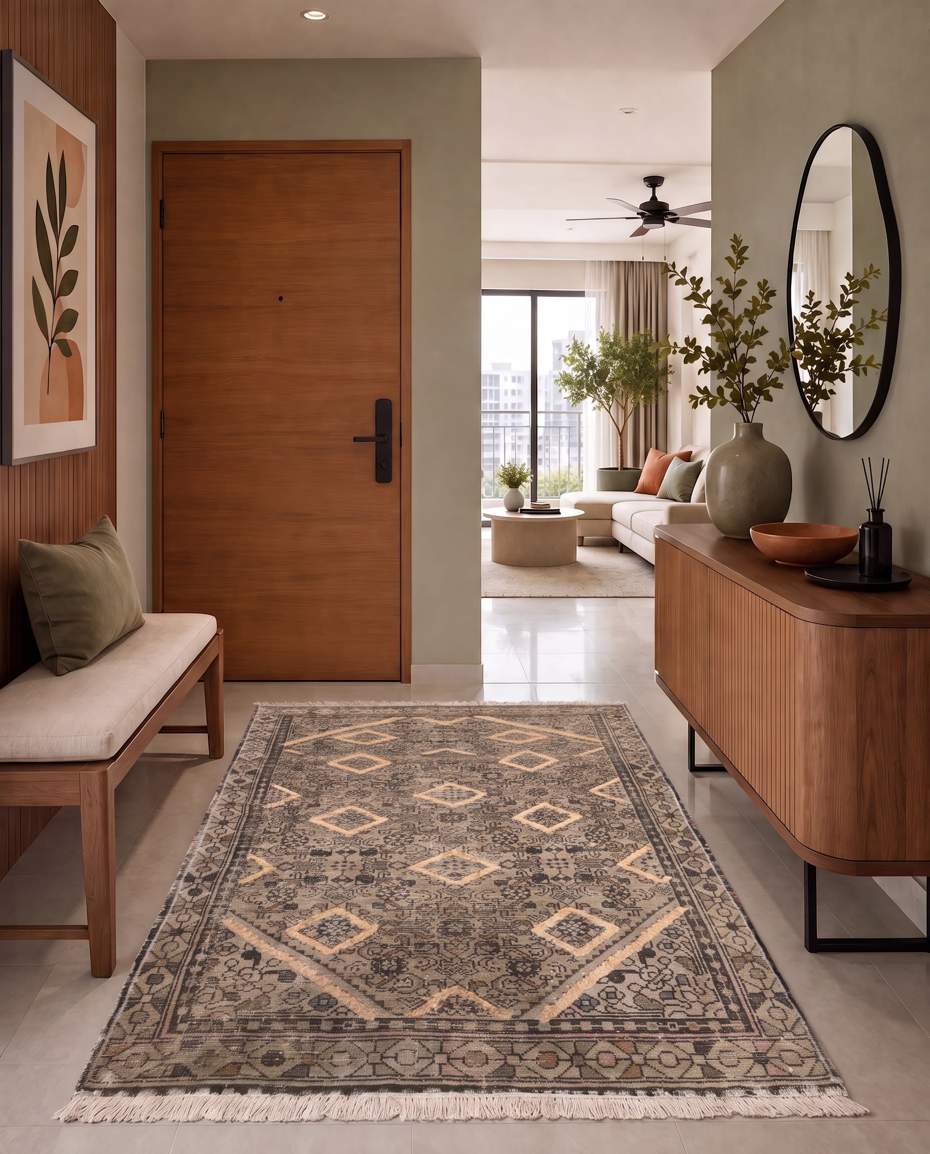Malayer Geometric Diamond Camel, Malayer, Iran tribal rug, in camel, Wool, 110x186, Nasim Carpets Malaysia — view 2