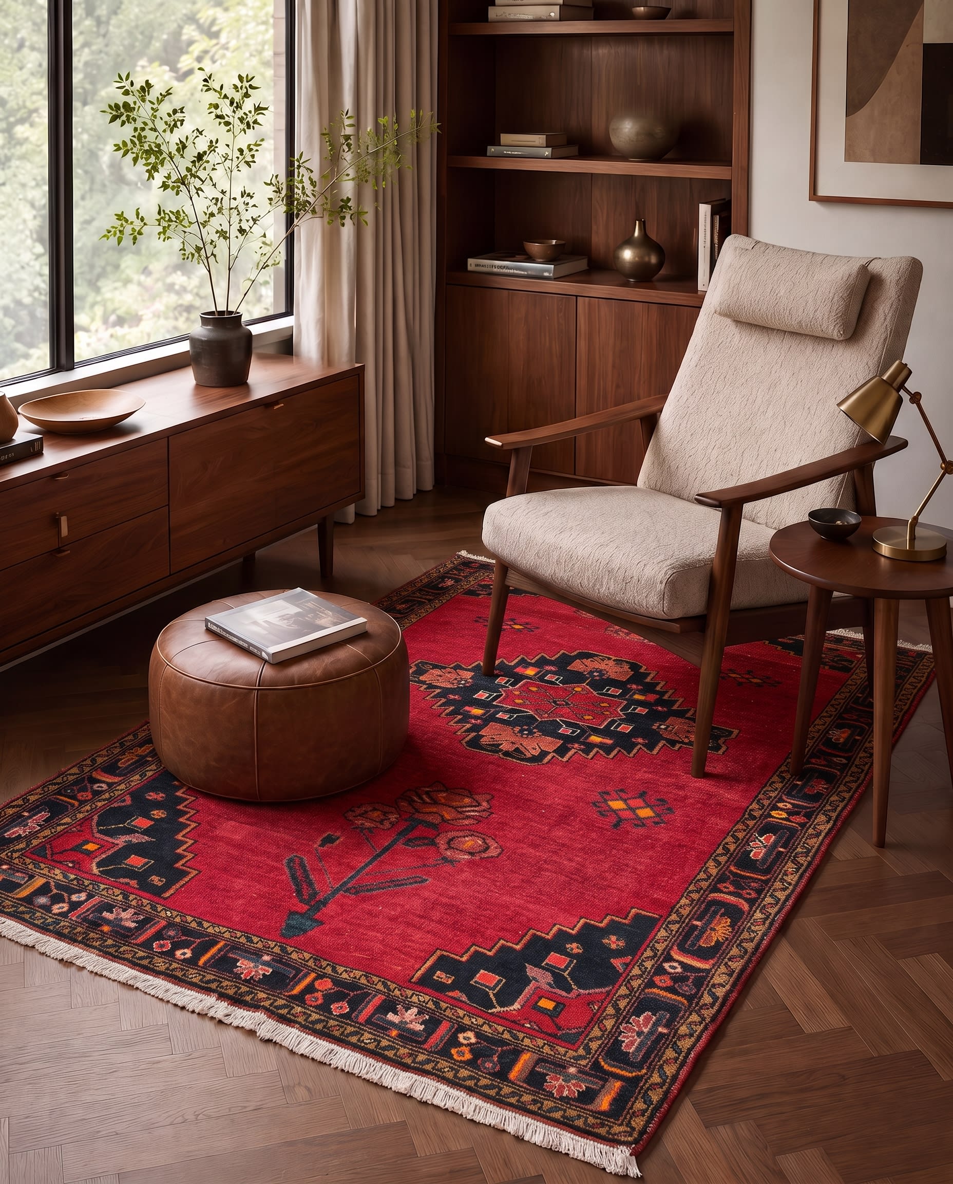 Hamadan Medallion Crimson, Hamadan, Iran tribal rug, in crimson red, Wool, 152x244, Nasim Carpets Malaysia — view 2