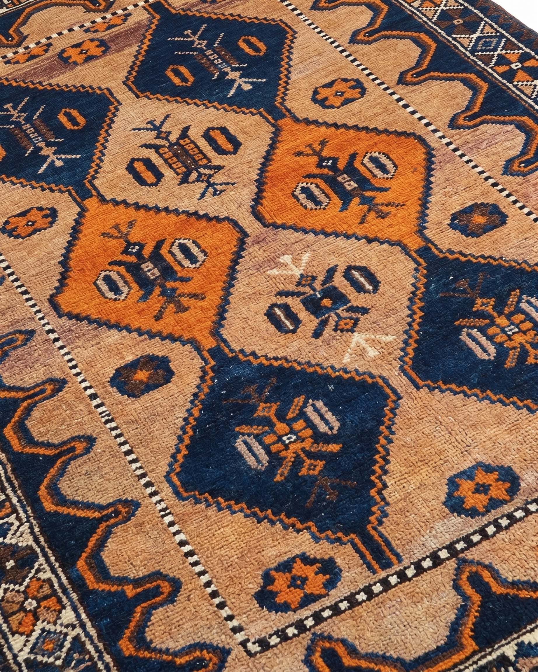 Baluch Geometric Diamond Navy Orange, Baluchistan, Afghanistan-Iran Border Region tribal rug, in burnt orange, Wool, 116x183, Nasim Carpets Malaysia — view 3